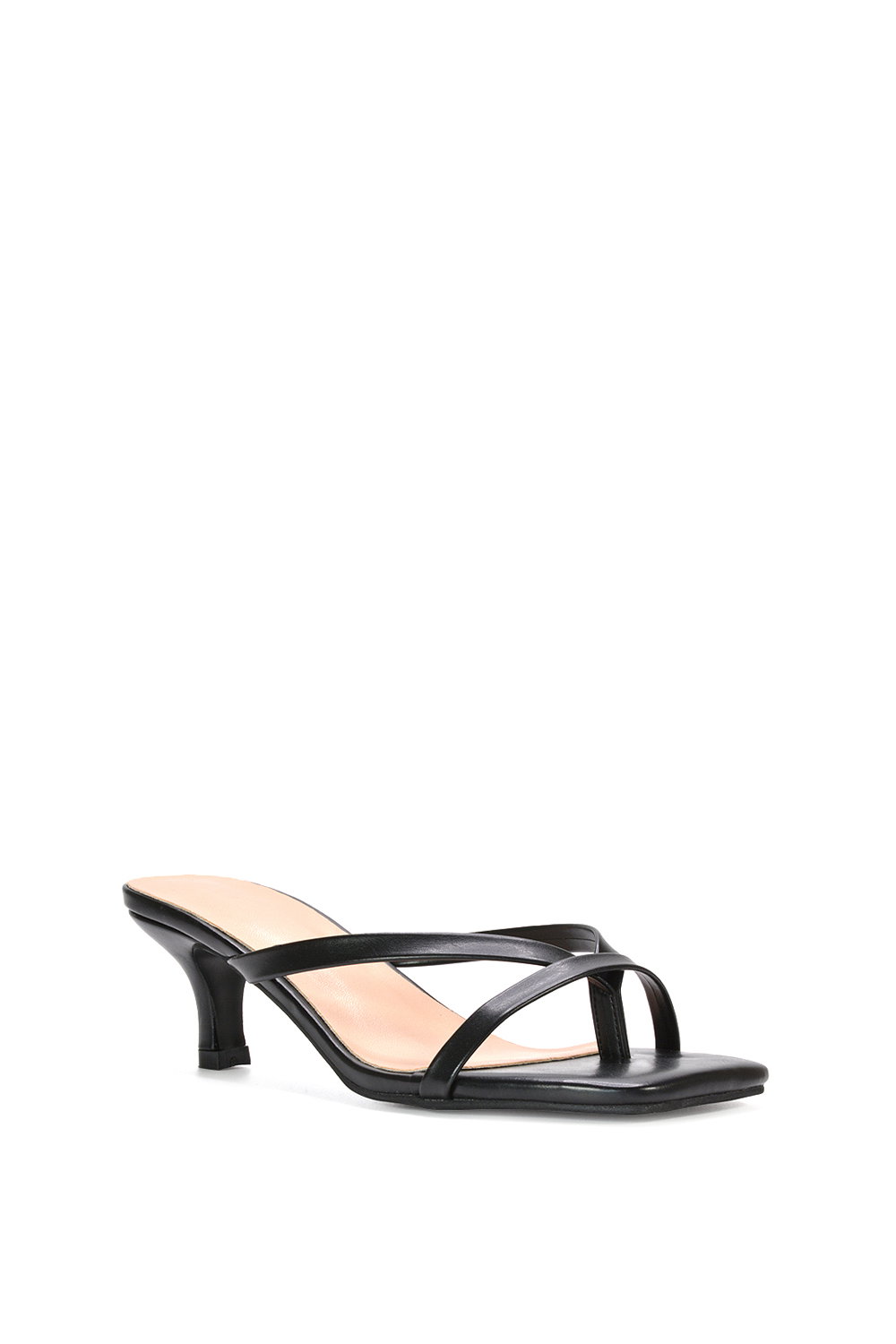 Black 'Tiana' Kitten Heel Sandal Mules With Toe Post