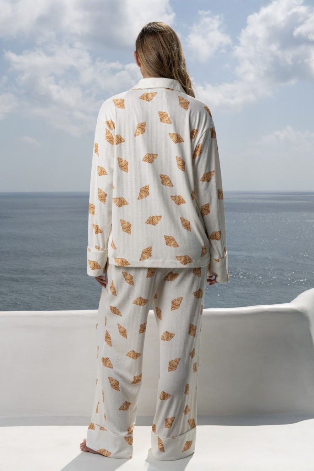 Biscuit Croissant Pointelle Pyjama Trouser Set, Image 3 of 6