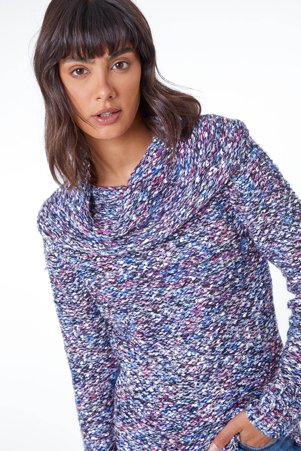 Purple Cowl Neck Tape Yarn Jumper, Image 5 of 5