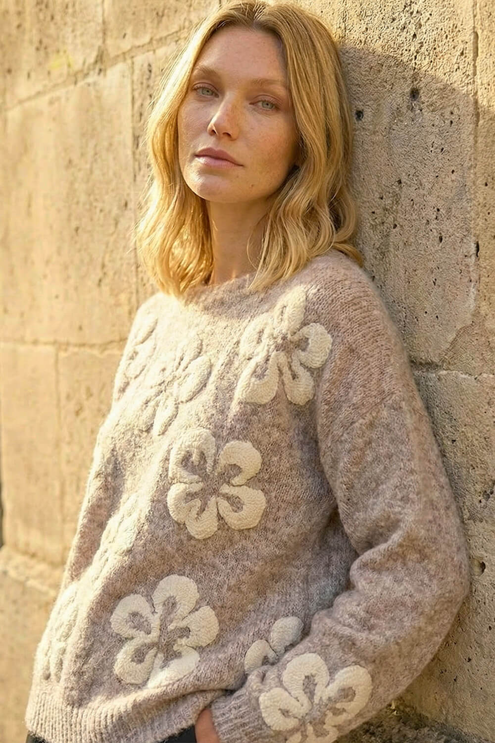 Grey Soft Floral Knit Jumper, Image 3 of 4