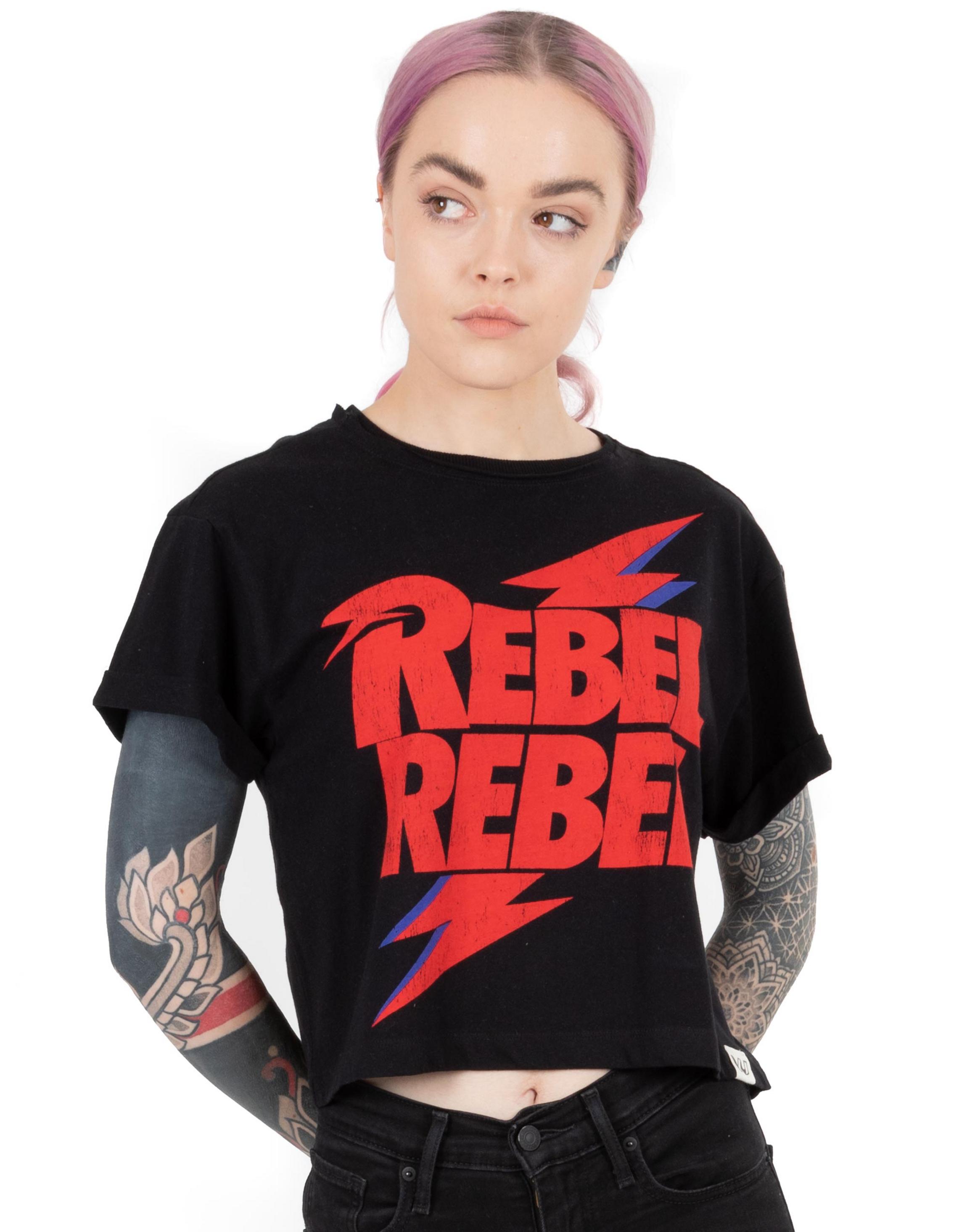 Black David Bowie For Cropped Short Sleeved T-Shirt, Image 4 of 6