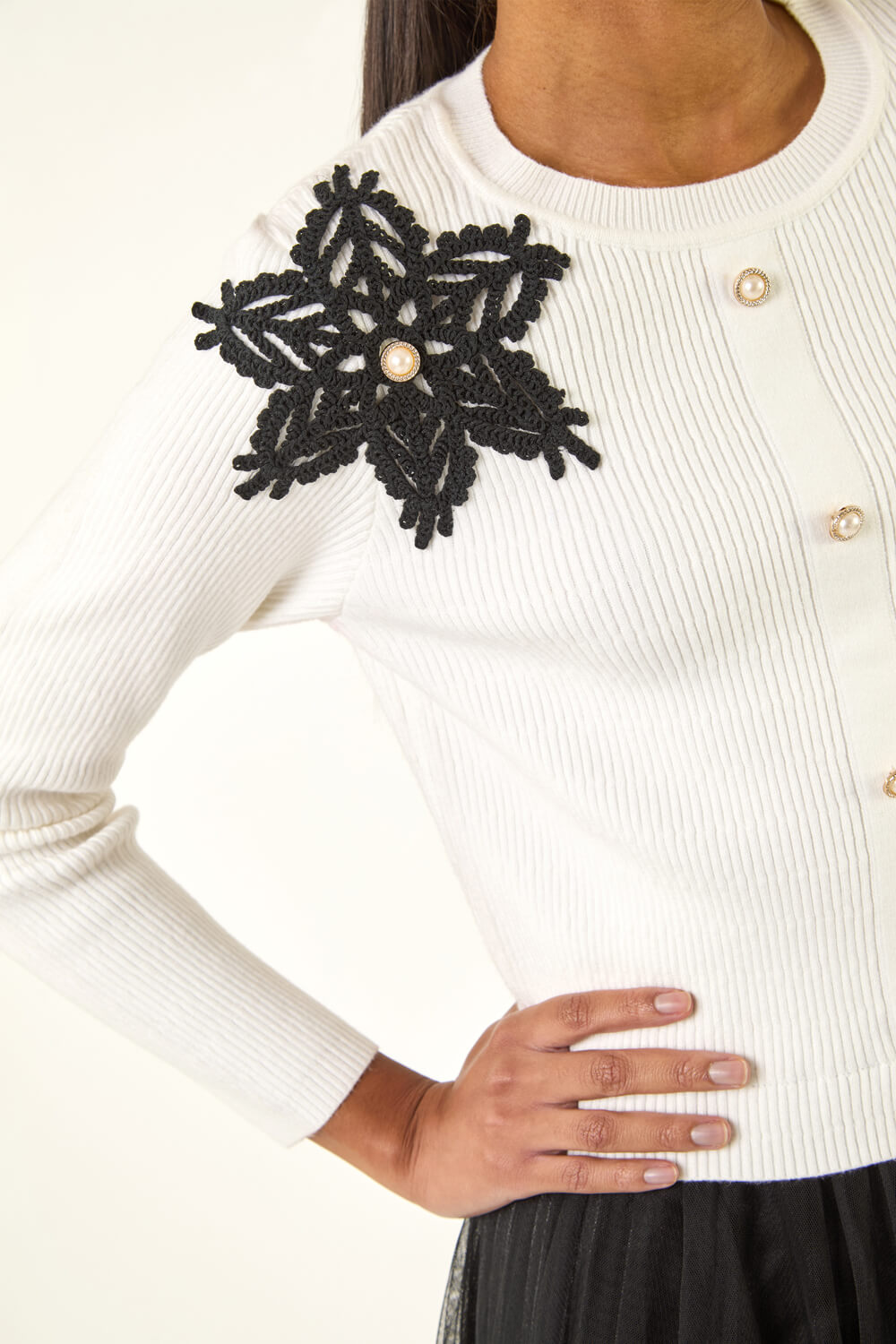 Ivory  Buttoned Knit Mesh Midi Dress, Image 6 of 5