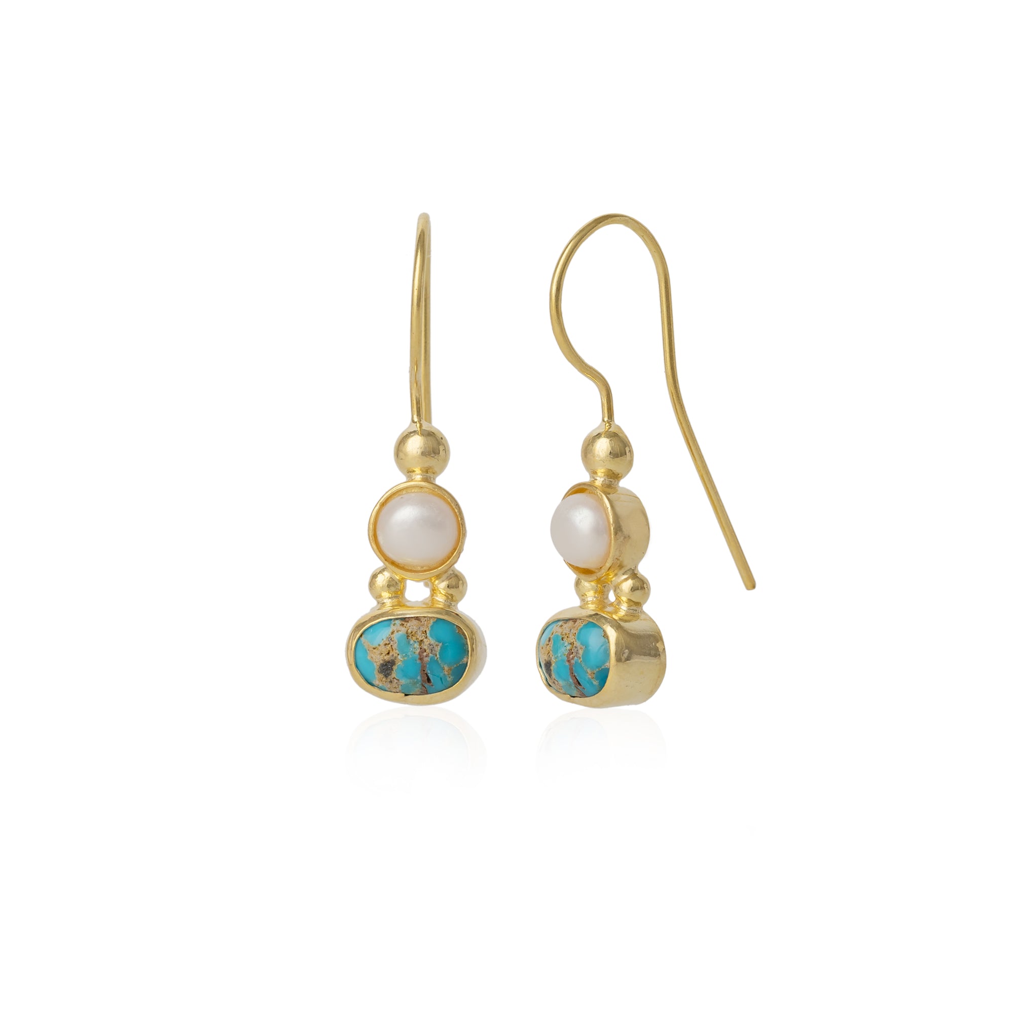 Gold Authentic Turquoise Sterling Silver Drop Gold Plated Earring, Image 1 of 4
