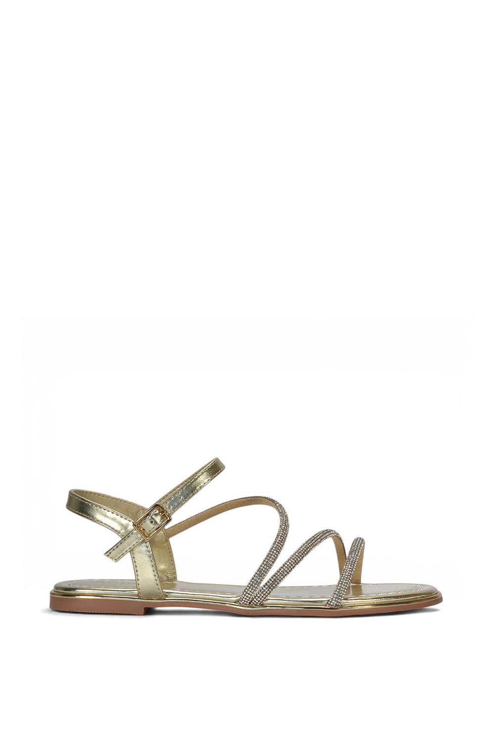 Black 'Talitha' Strappy Flat Sandals With Embellished Diamantes