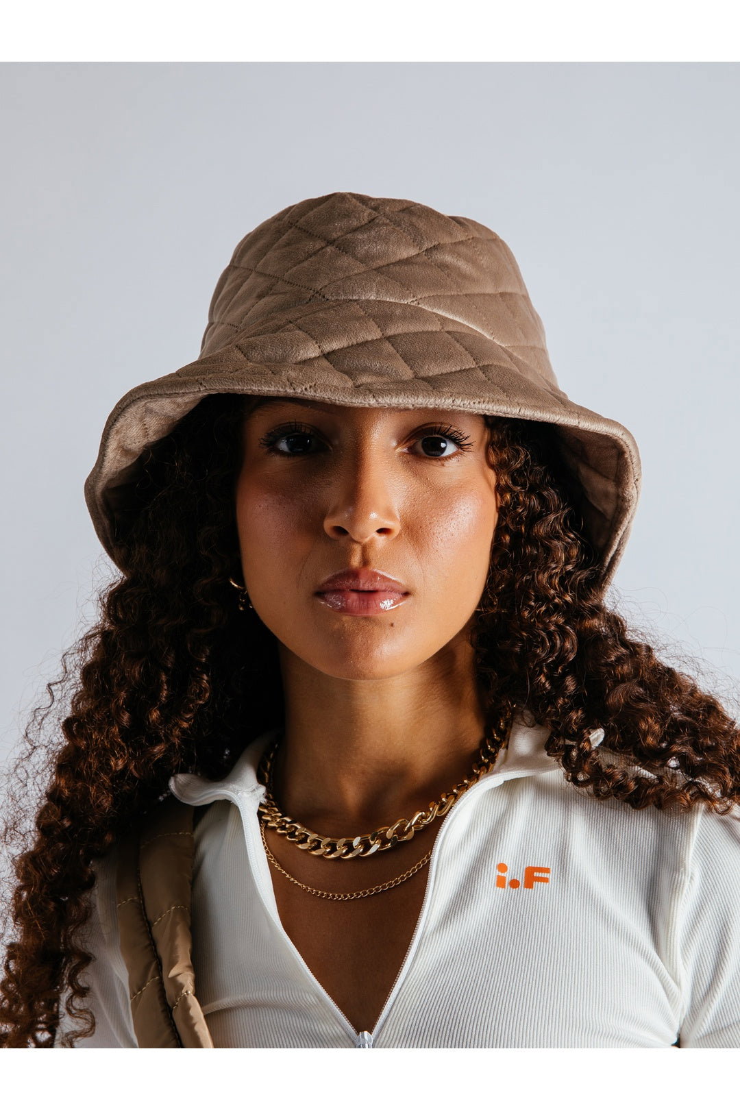 Beige Quilted Bucket Hat, Image 1 of 4