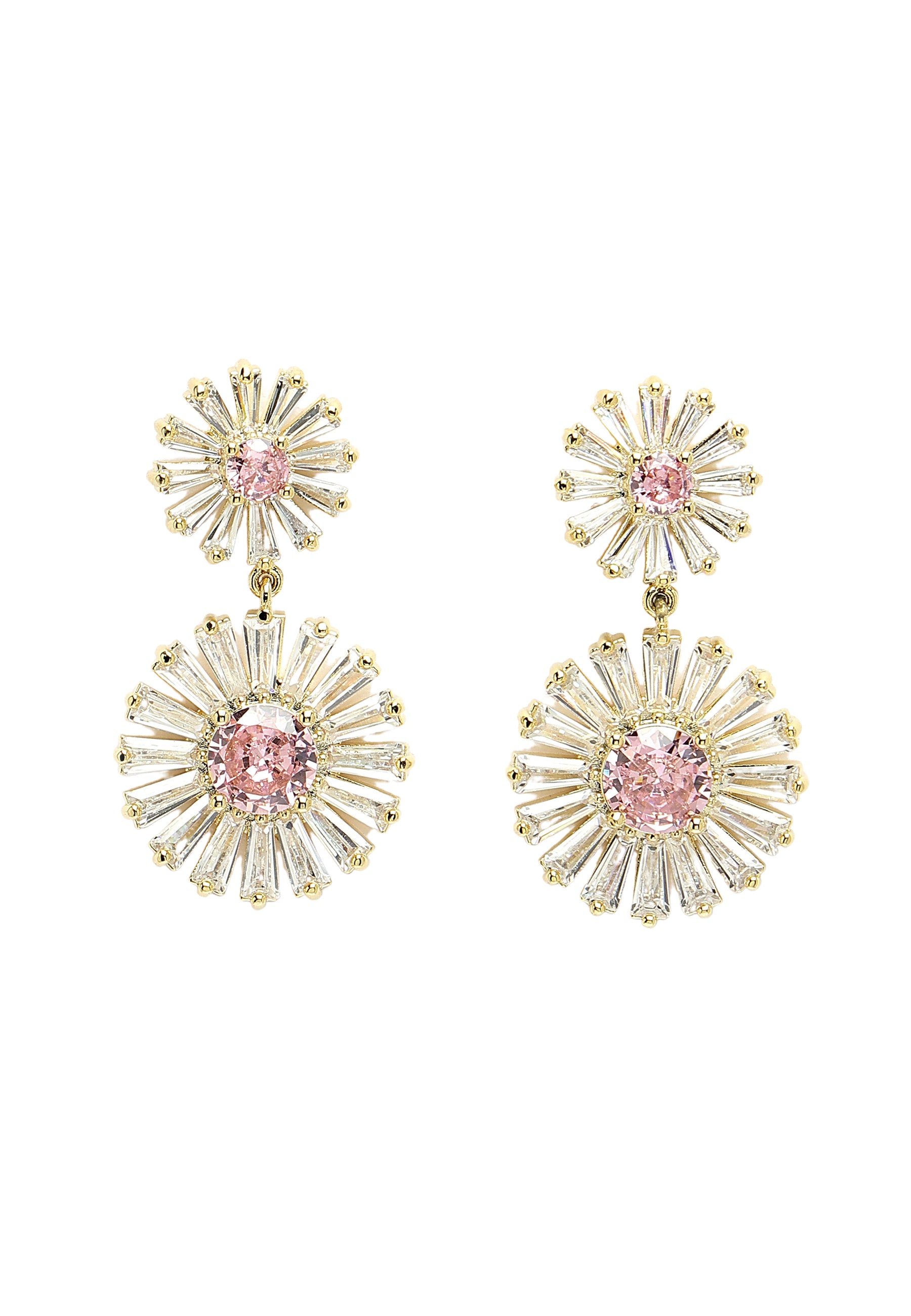White Diva Collection Double Daisy Drop Earrings