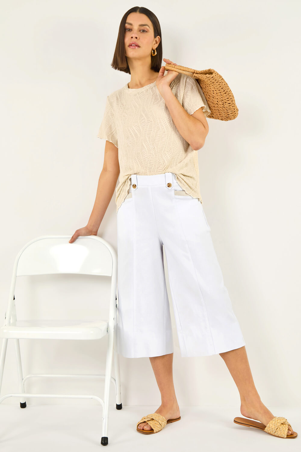White Wide Hem Crop Trouser, Image 1 of 5