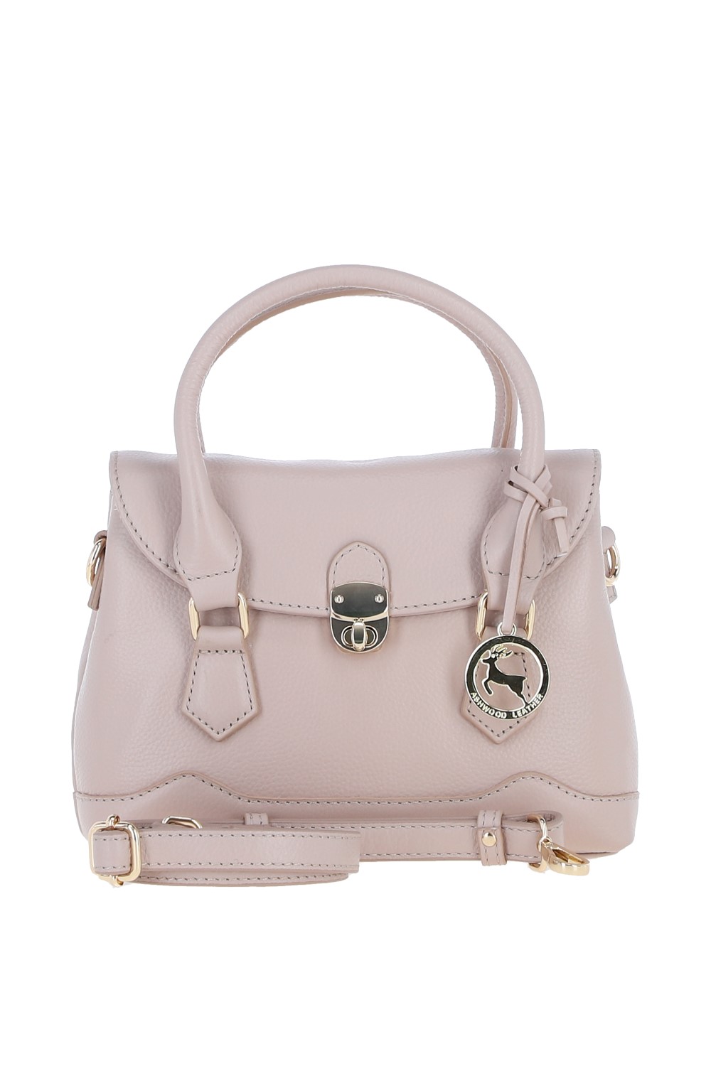 Beige Elegant Leather Handbag With Detachable Crossbody Strap, Image 1 of 4