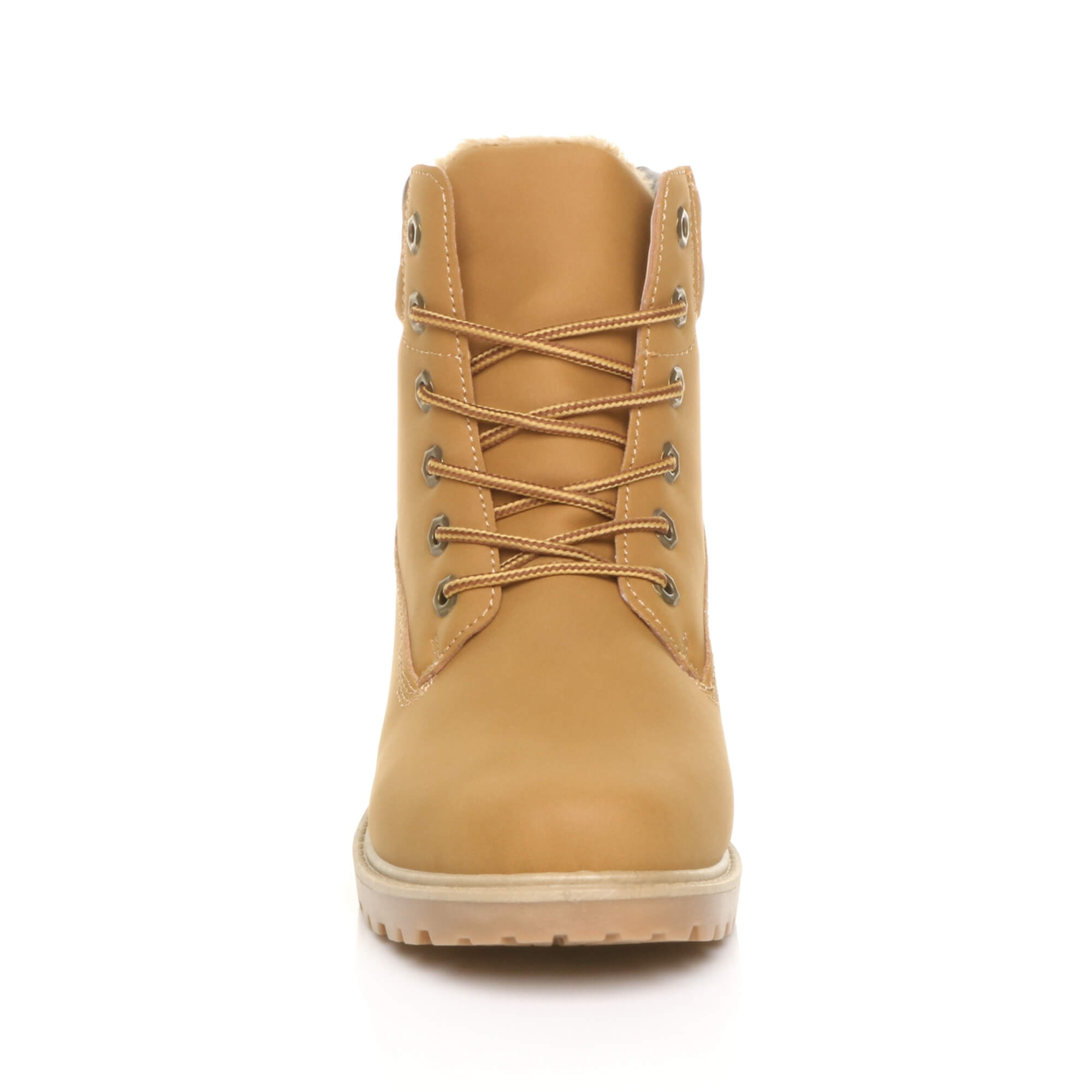 Camel AJVANI Camel Low Heel Lace Up Biker Worker Boots, Image 6 of 6