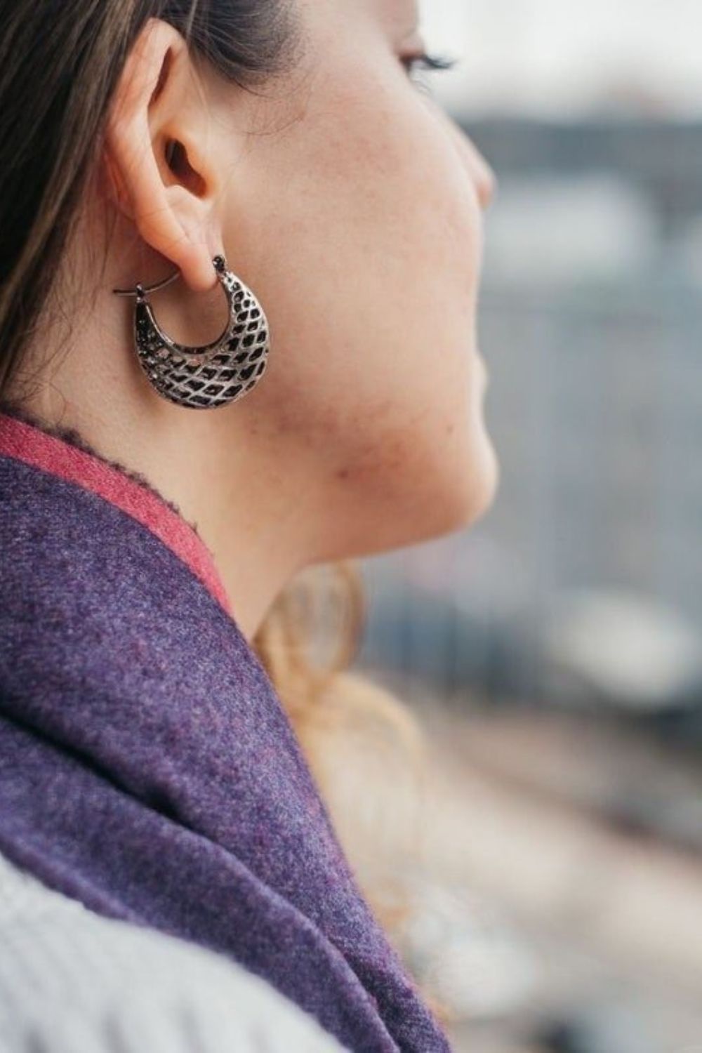 Silver Braided Oxidised Hoop Earrings, Image 1 of 3