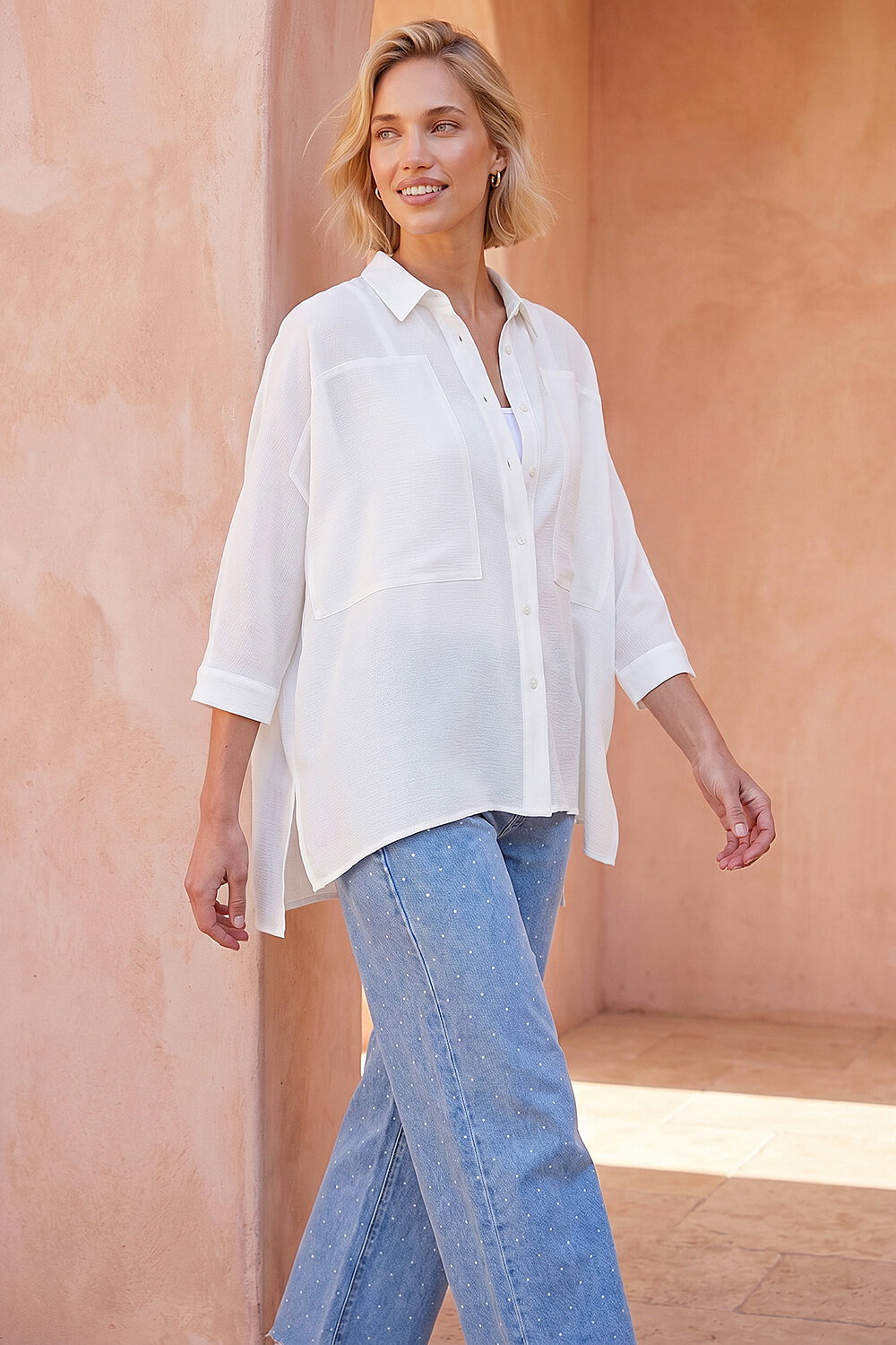 Roman Women's Ivory Relaxed Smart Stretch Shirt Size 10