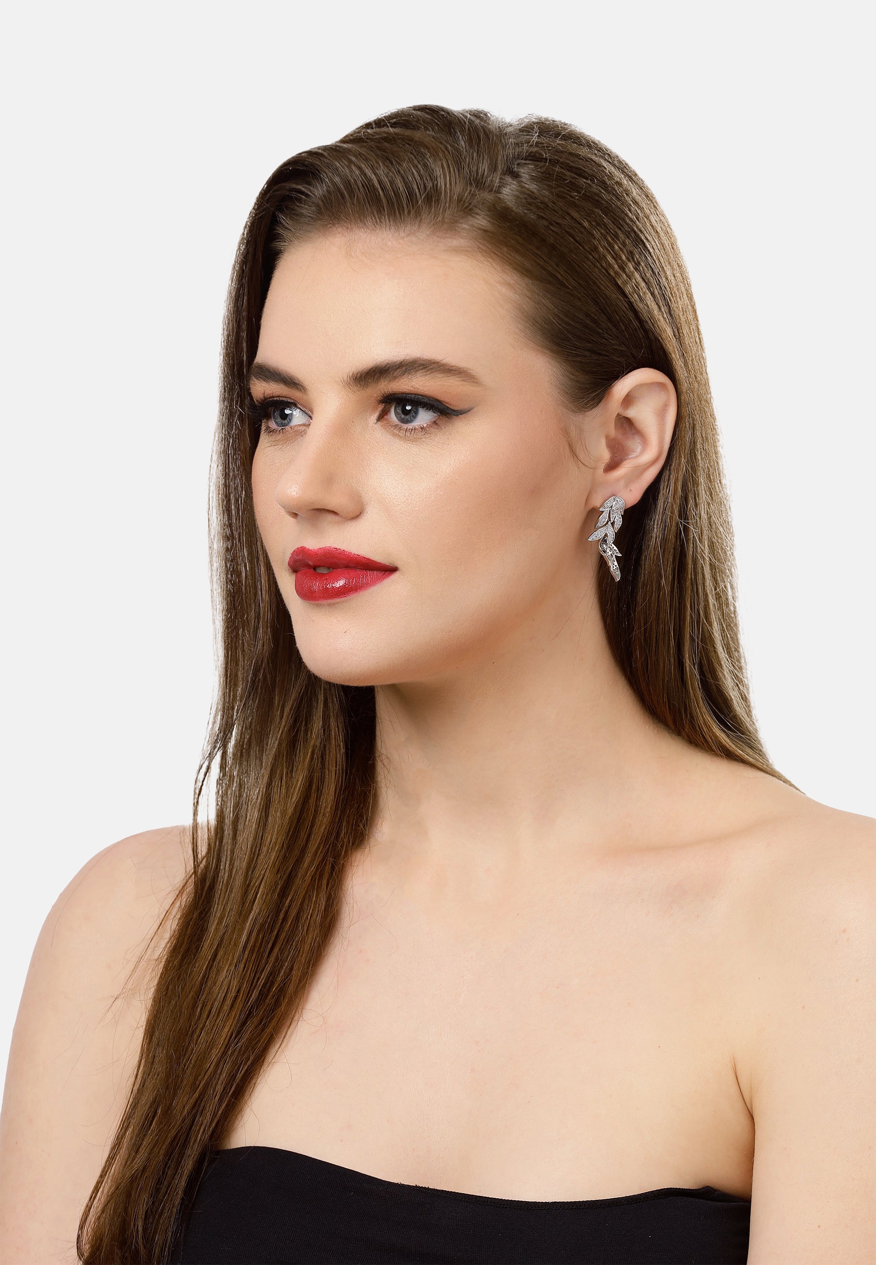 Silver Silver Leafy Cascading Dangle Earrings, Image 4 of 5