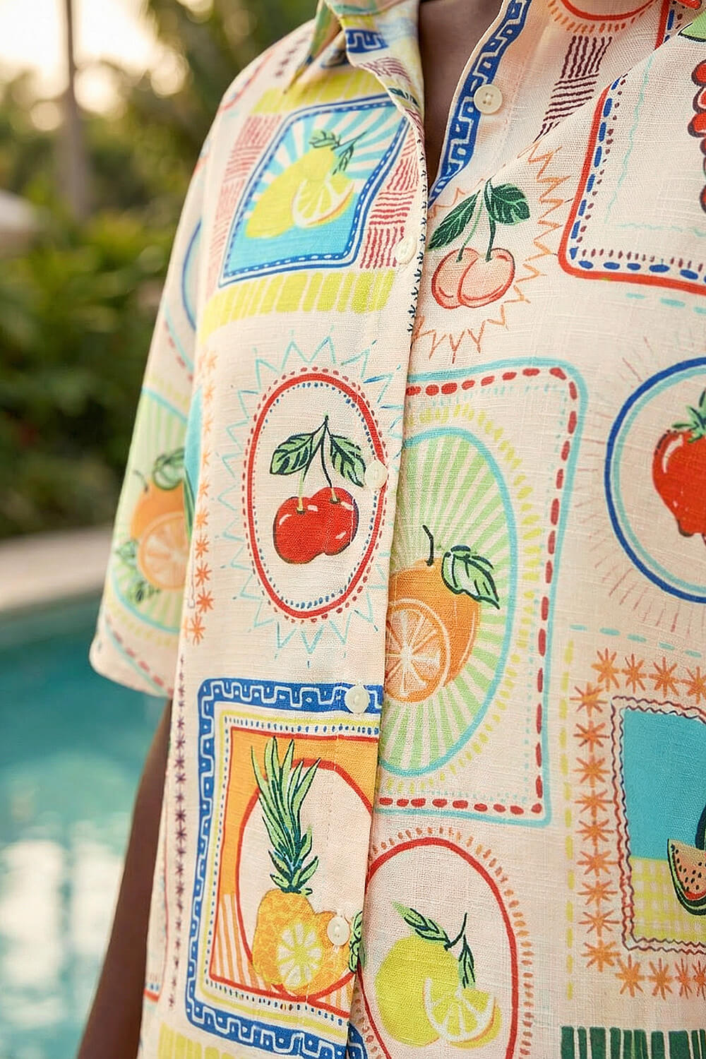 Ivory Fruit Print Button Through Shirt, Image 5 of 5