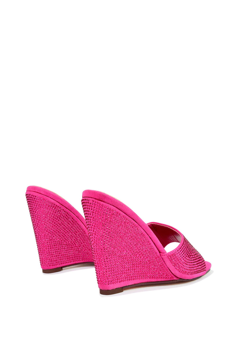 Pink XY LONDON Pink 'Peggie' Slip On Wedge Heel Rhinestones Slip On Mules, Image 2 of 5