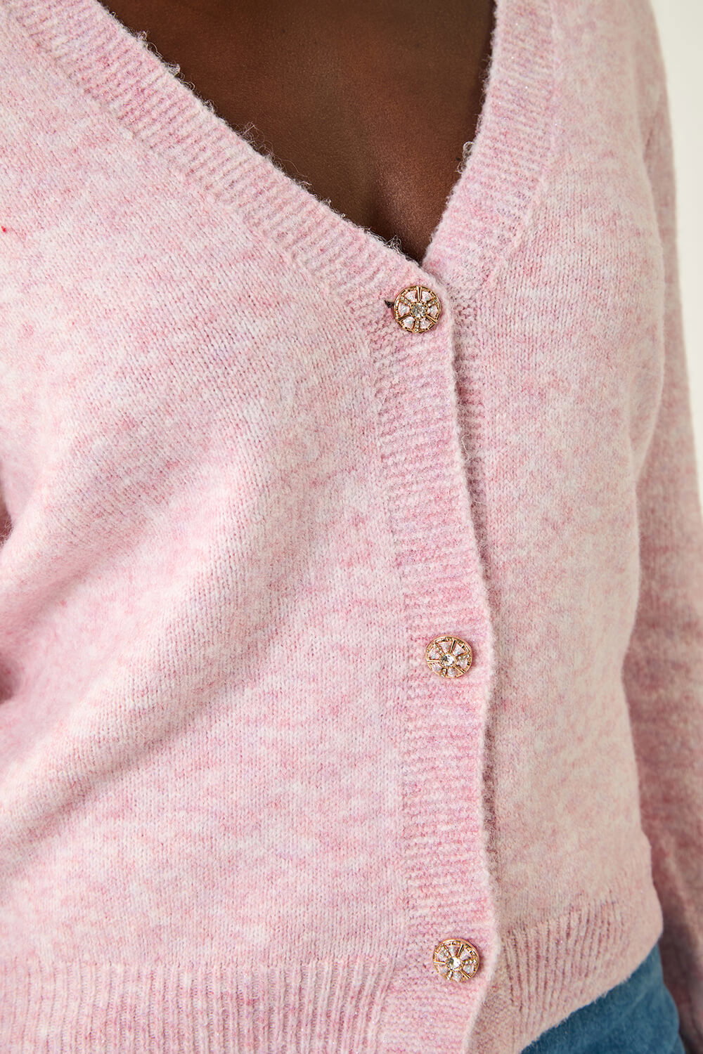 Pink Metallic Trim Knit Cardigan, Image 6 of 5