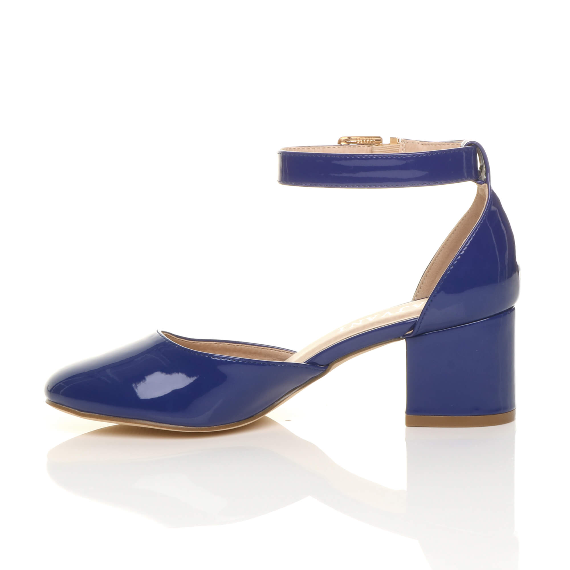 Royal Blue Mid Block Heel Ankle Strap 2 Part Heels, Image 3 of 5