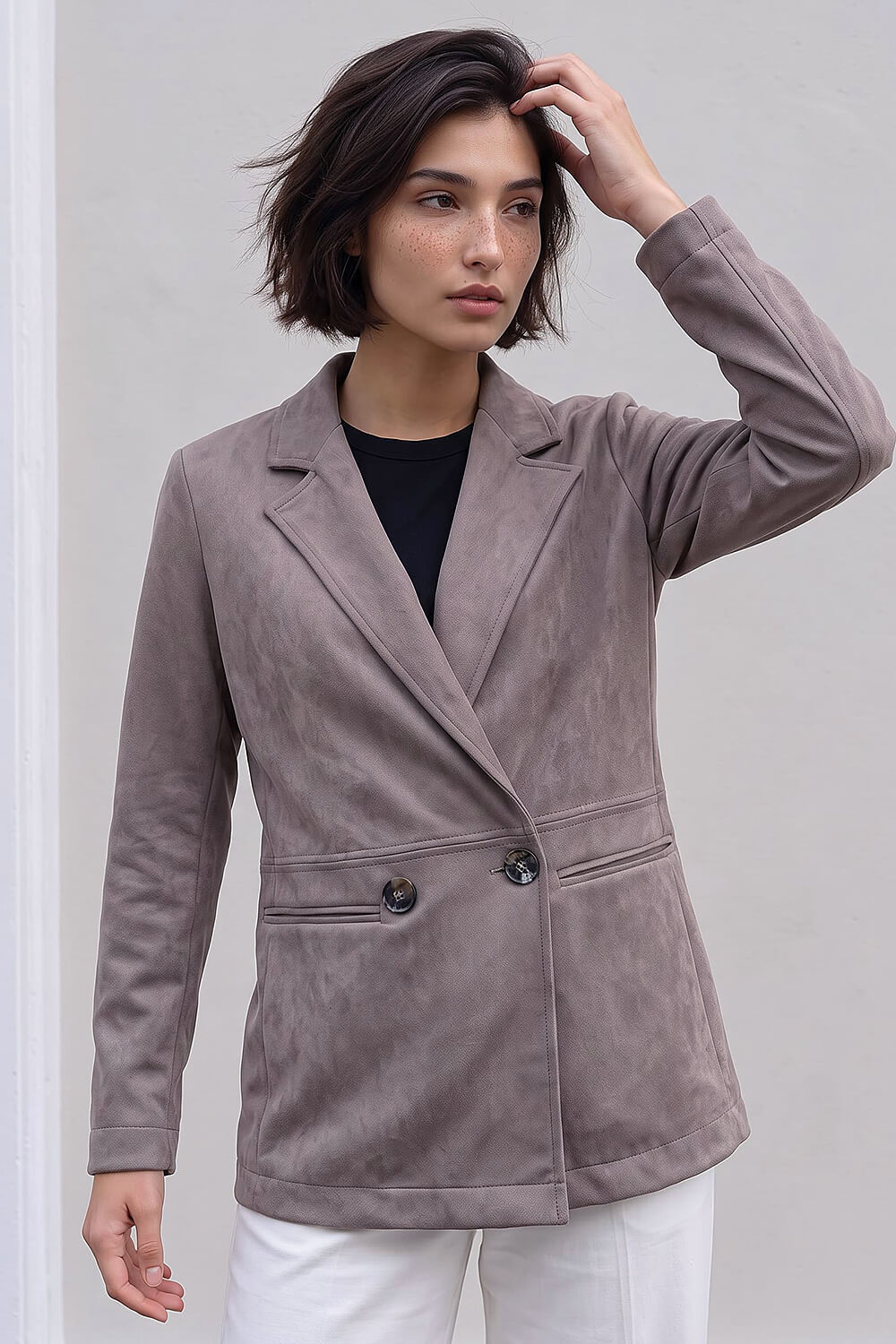 Roman Petite  Taupe Faux Suede Jacket Size 16