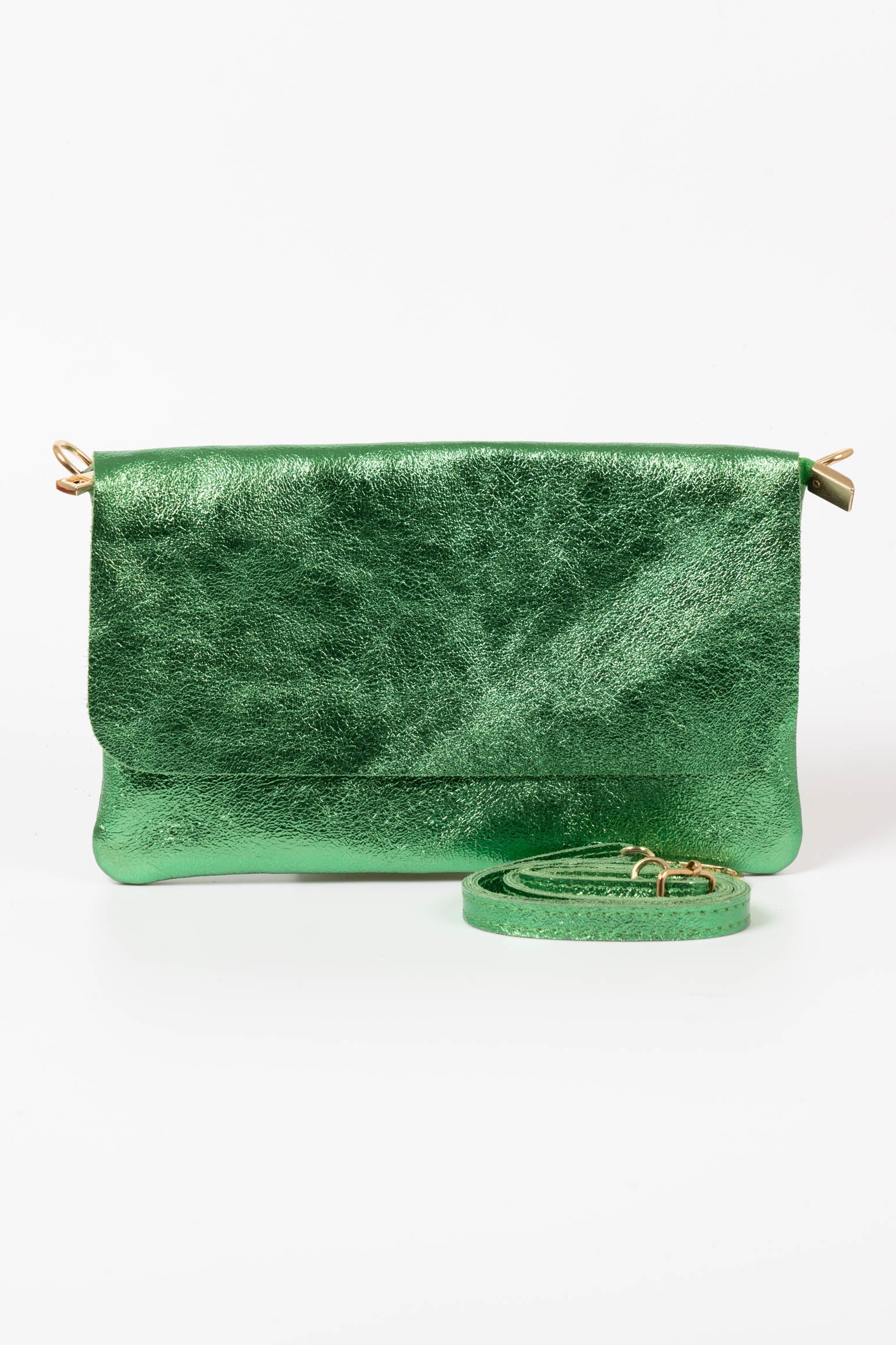 Green Metallic Italian Leather Clutch Bag, Image 2 of 3