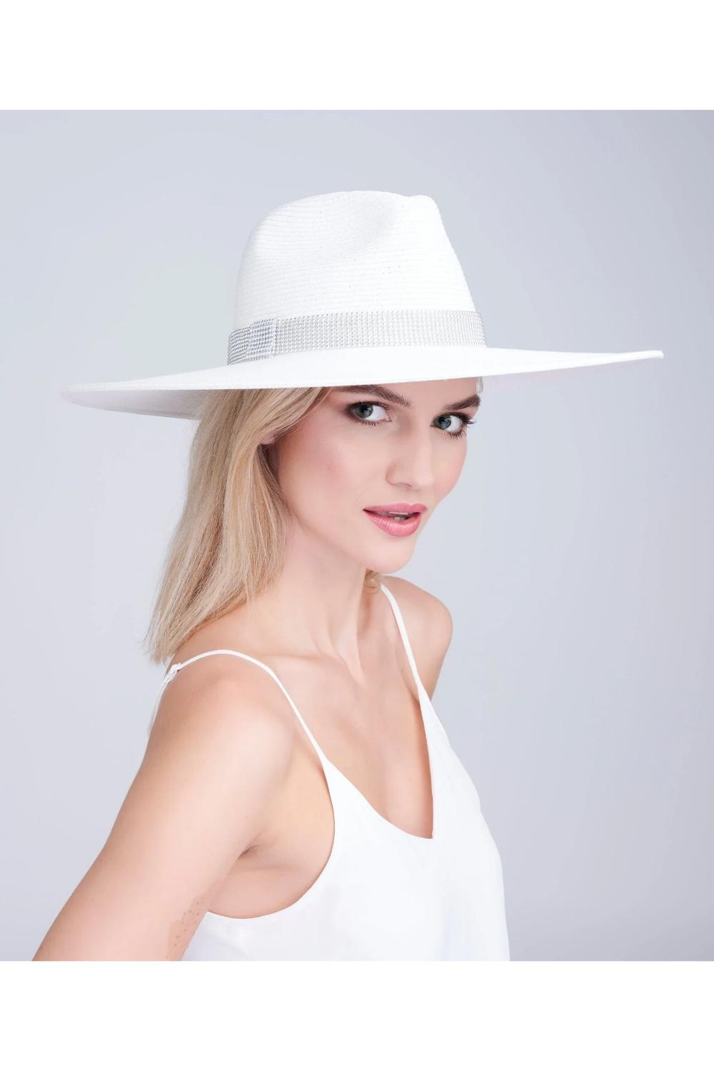 White Sasha - Wide Brim Straw Hat - White, Image 1 of 2