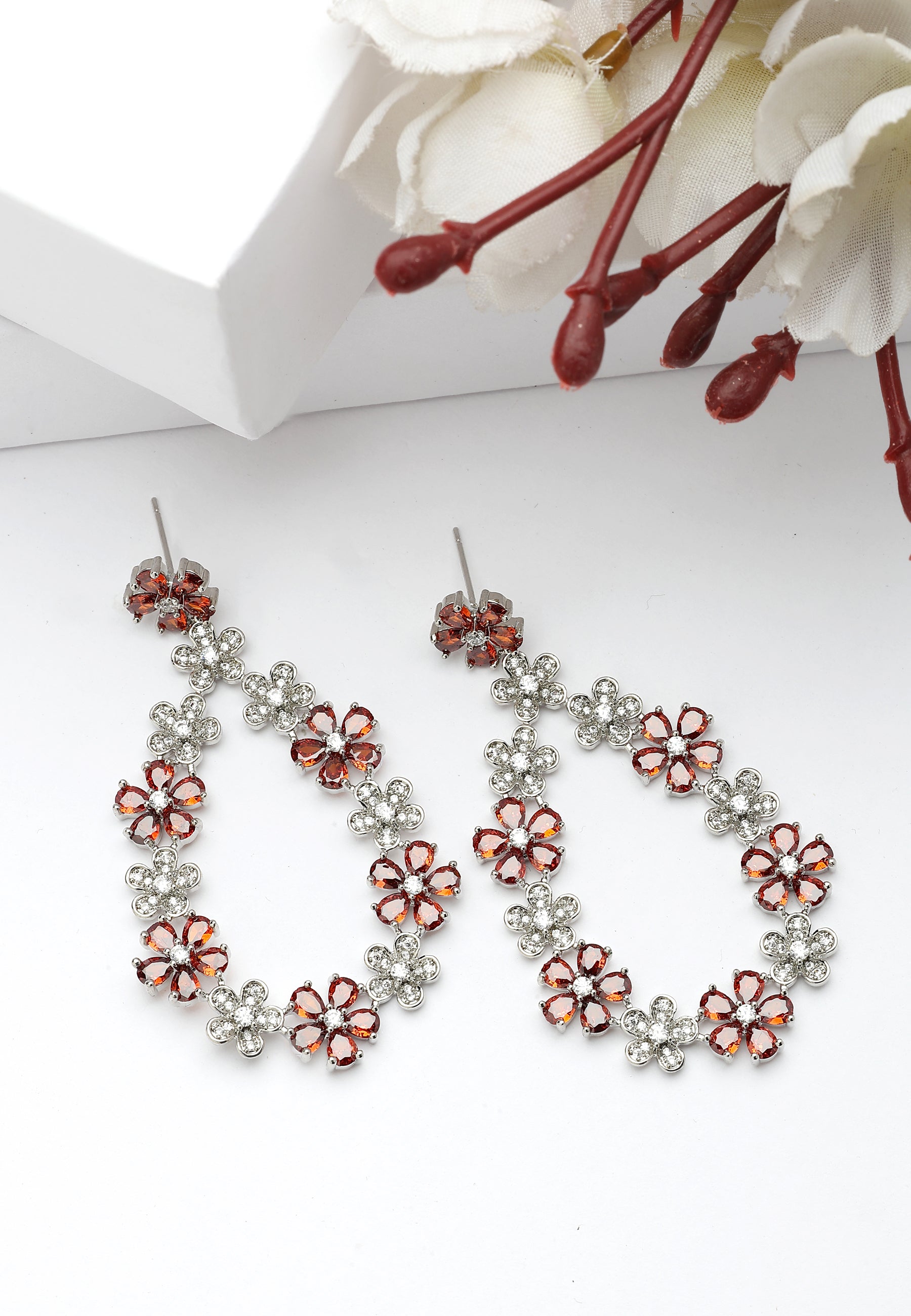 Red Diva Dainty Floral Dangle Earrings, Image 2 of 5