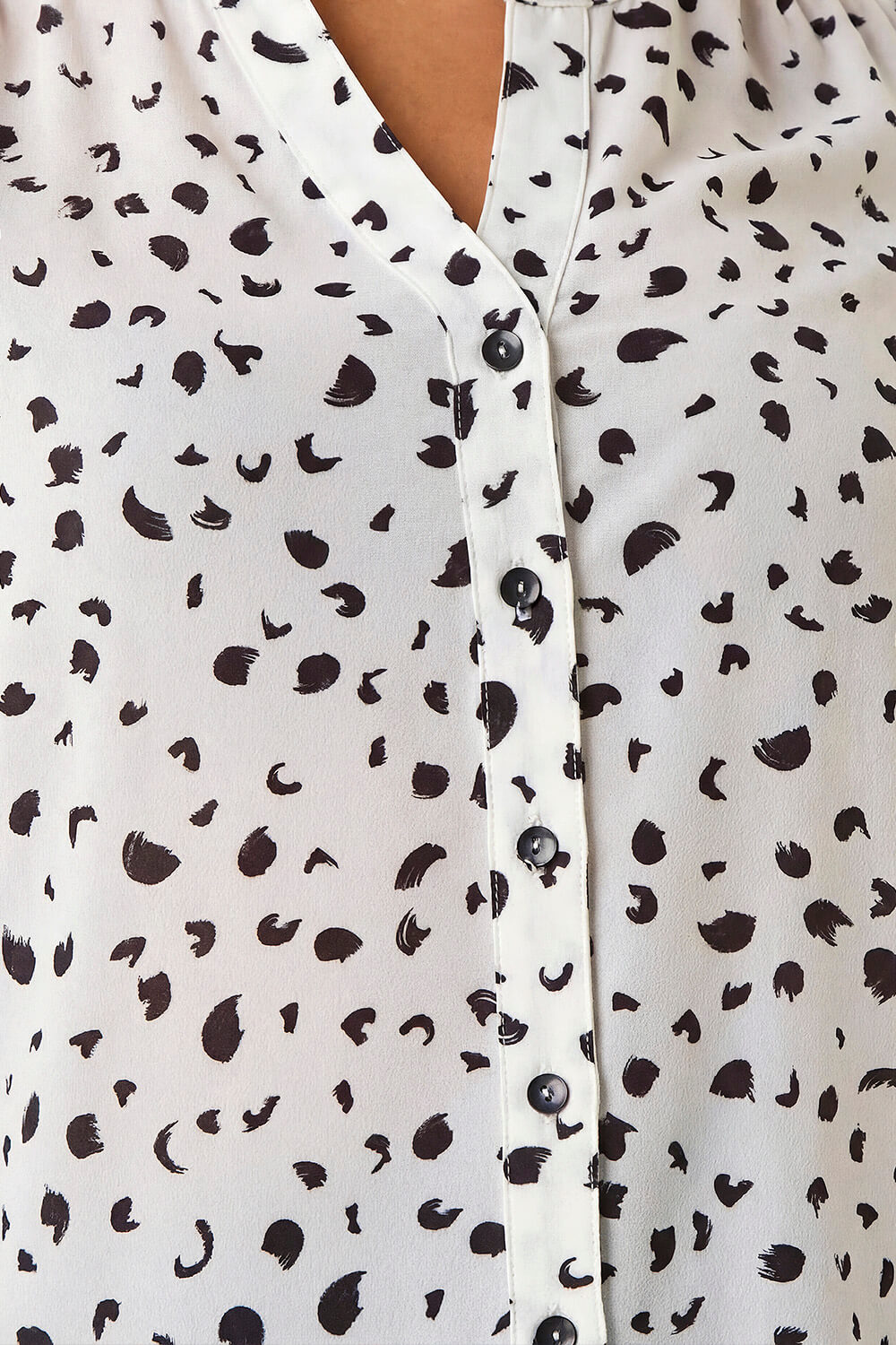Ivory Spot Print V-Neck Button Up Blouse, Image 5 of 4