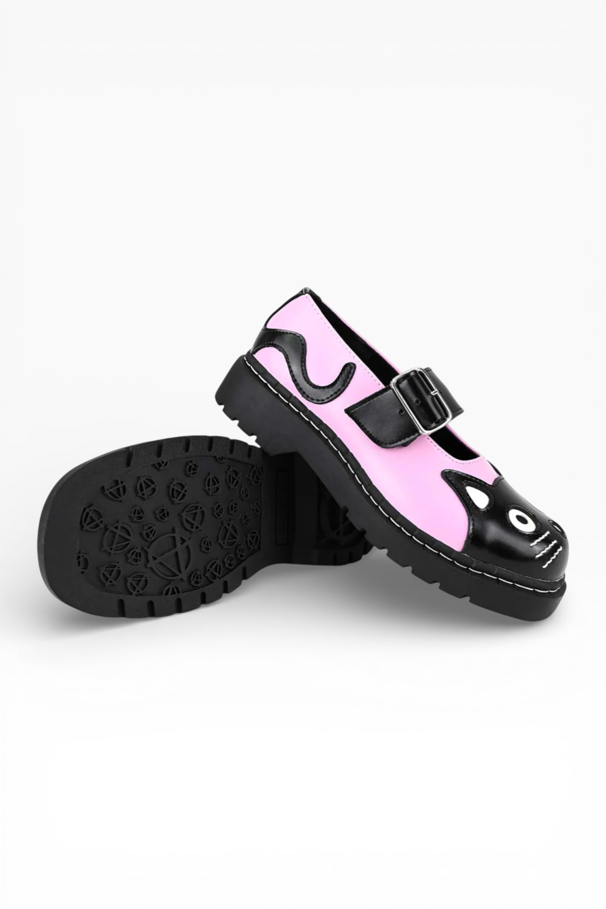Pink TUK Footwear Pink Mary Jane Leather Goth Shoes - T2344, Image 5 of 7