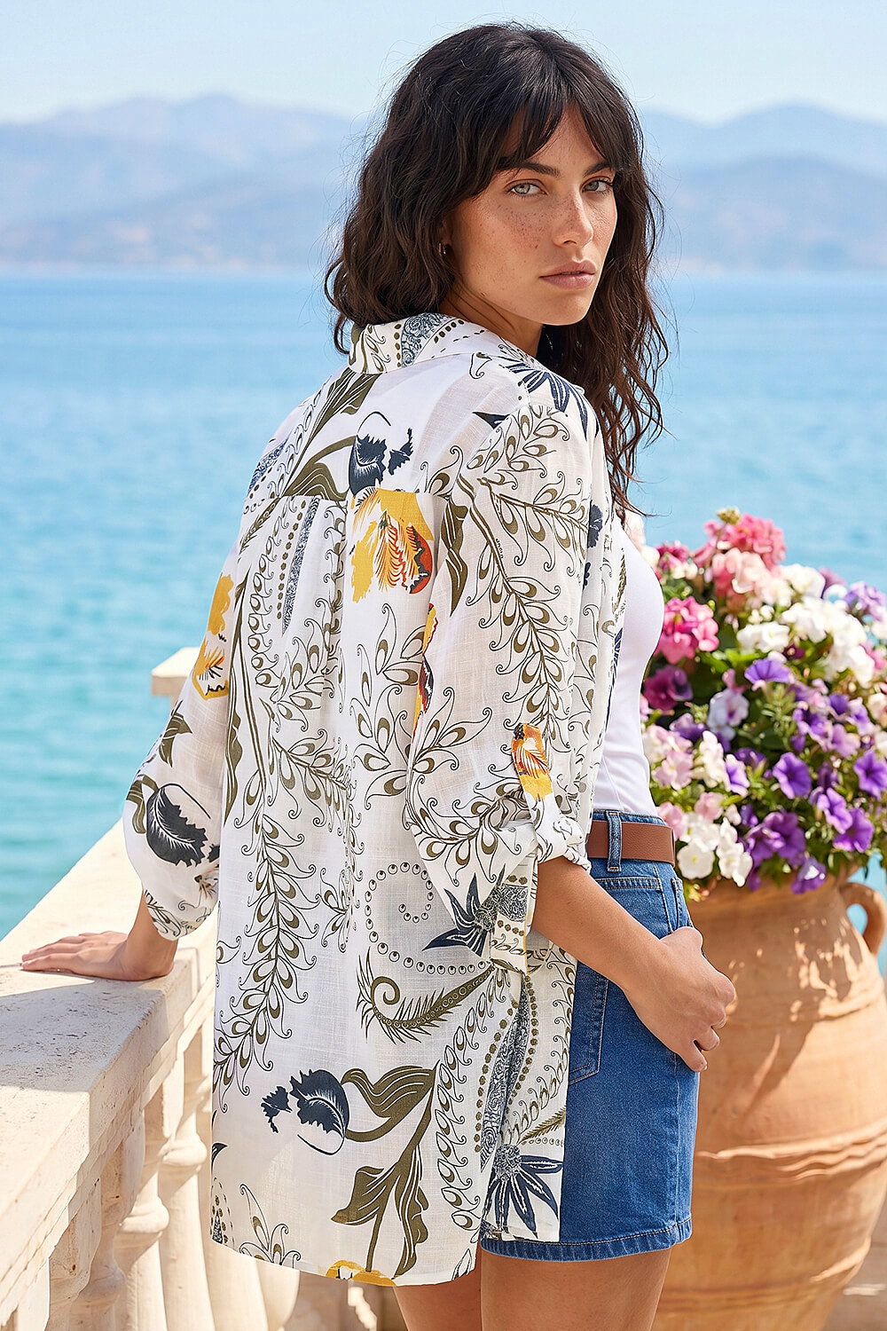 Ivory  Floral Print Collared Blouse, Image 3 of 4