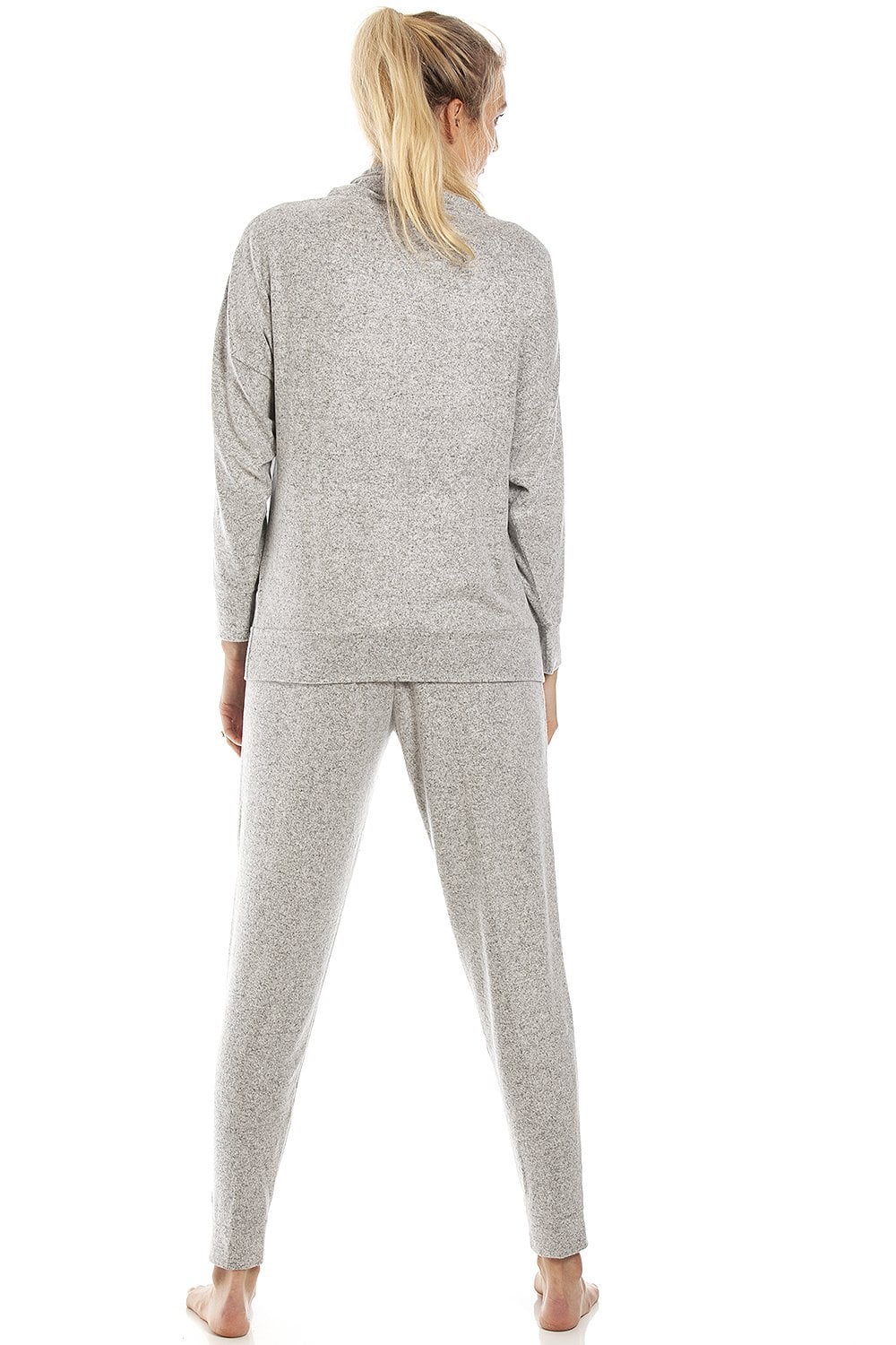 Grey Camille Lingerie Grey Long Sleeve Cowl Neck Pyjama set, Image 3 of 5