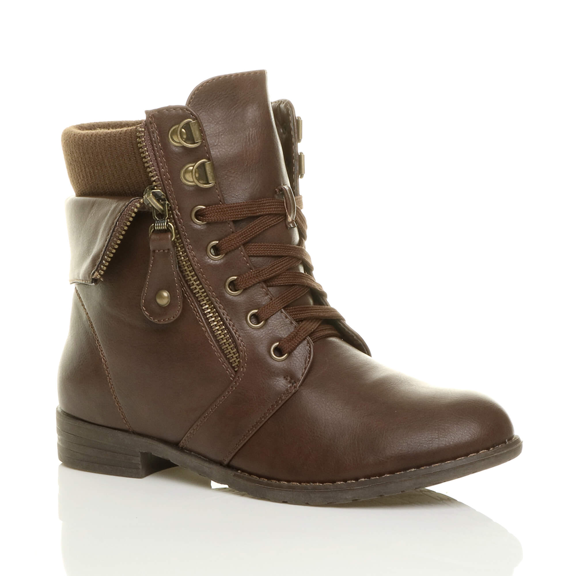 Black Lace Up Knitted Collar Biker Military Boots