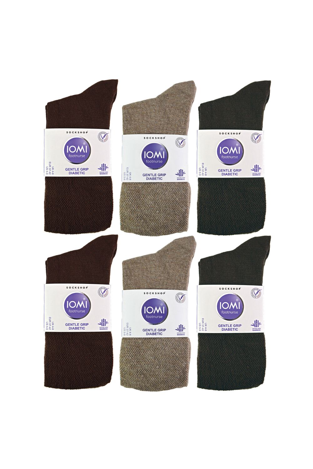 Brown 12 Pairs Diabetic Bamboo Socks, Image 2 of 5