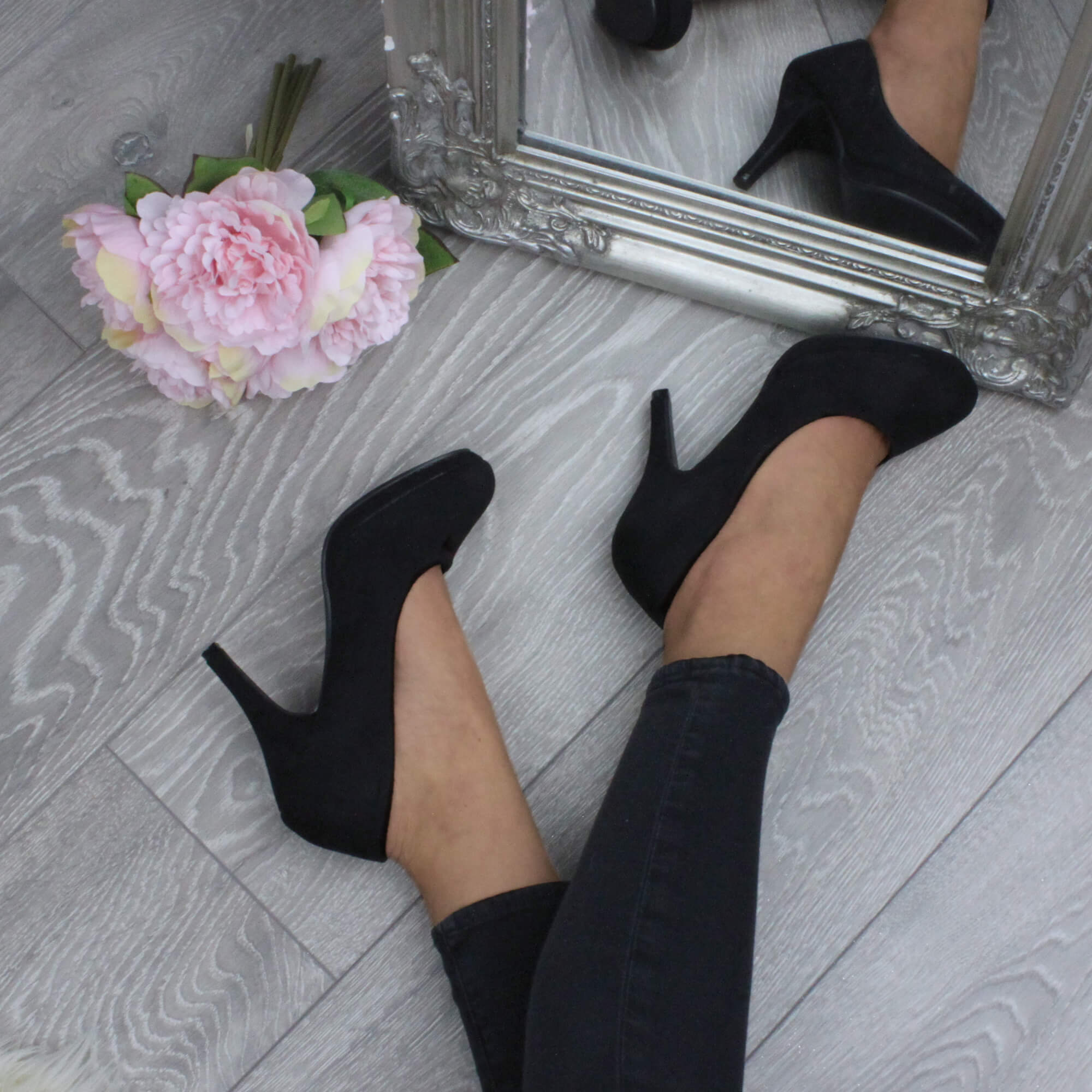Black AJVANI Black Mid High Heel Court Shoes, Image 5 of 6