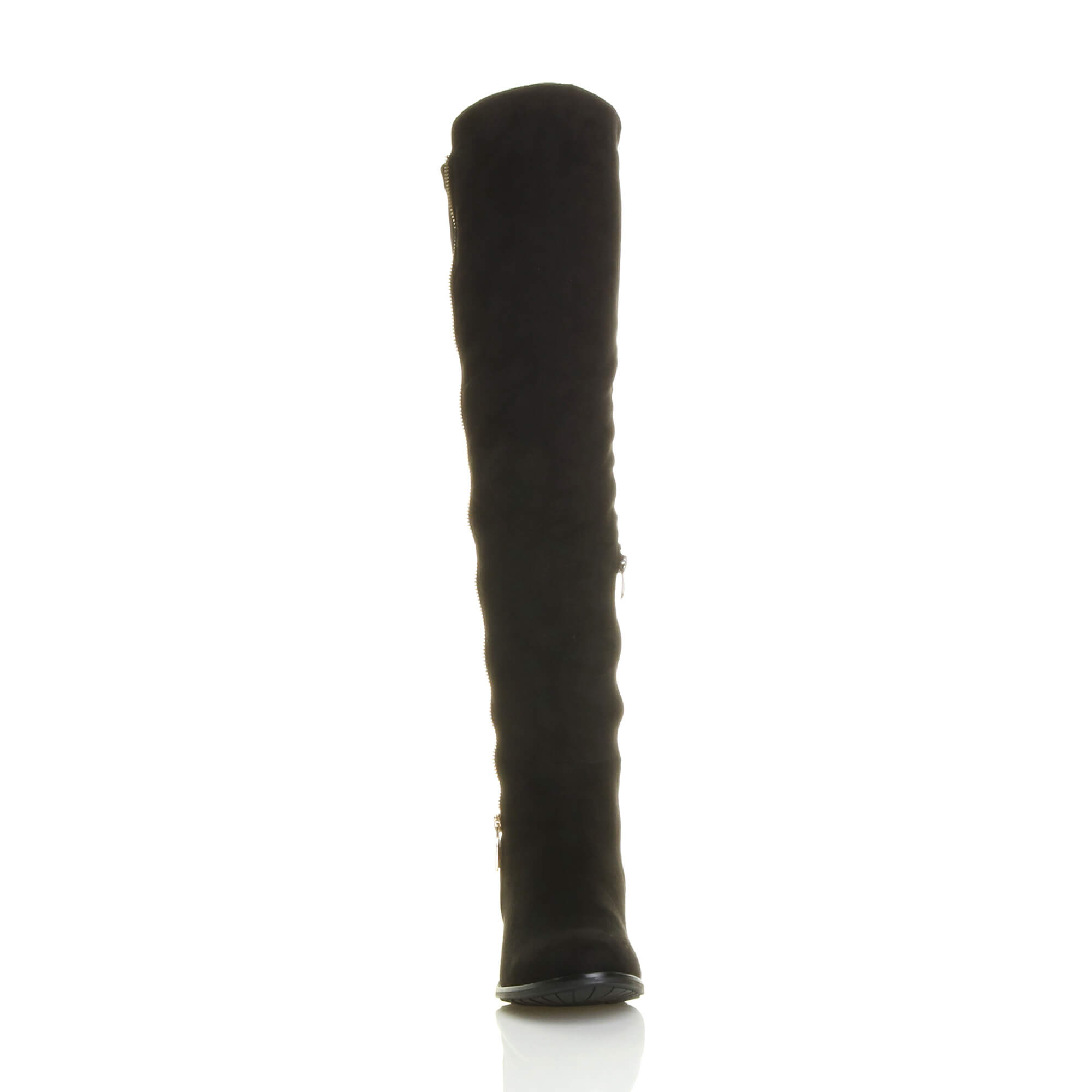 Black AJVANI Black Elastic Gold Zip Over The Knee Boots, Image 6 of 6