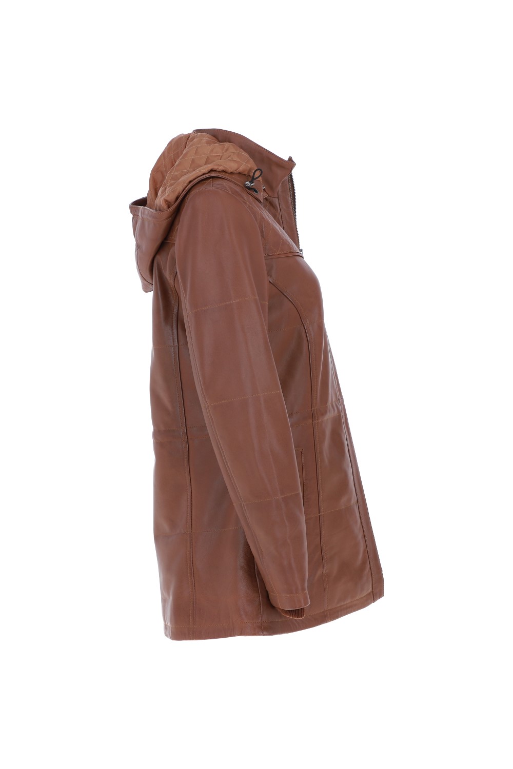 Tan Real Leather Hooded Duffle Jacket, Image 5 of 5