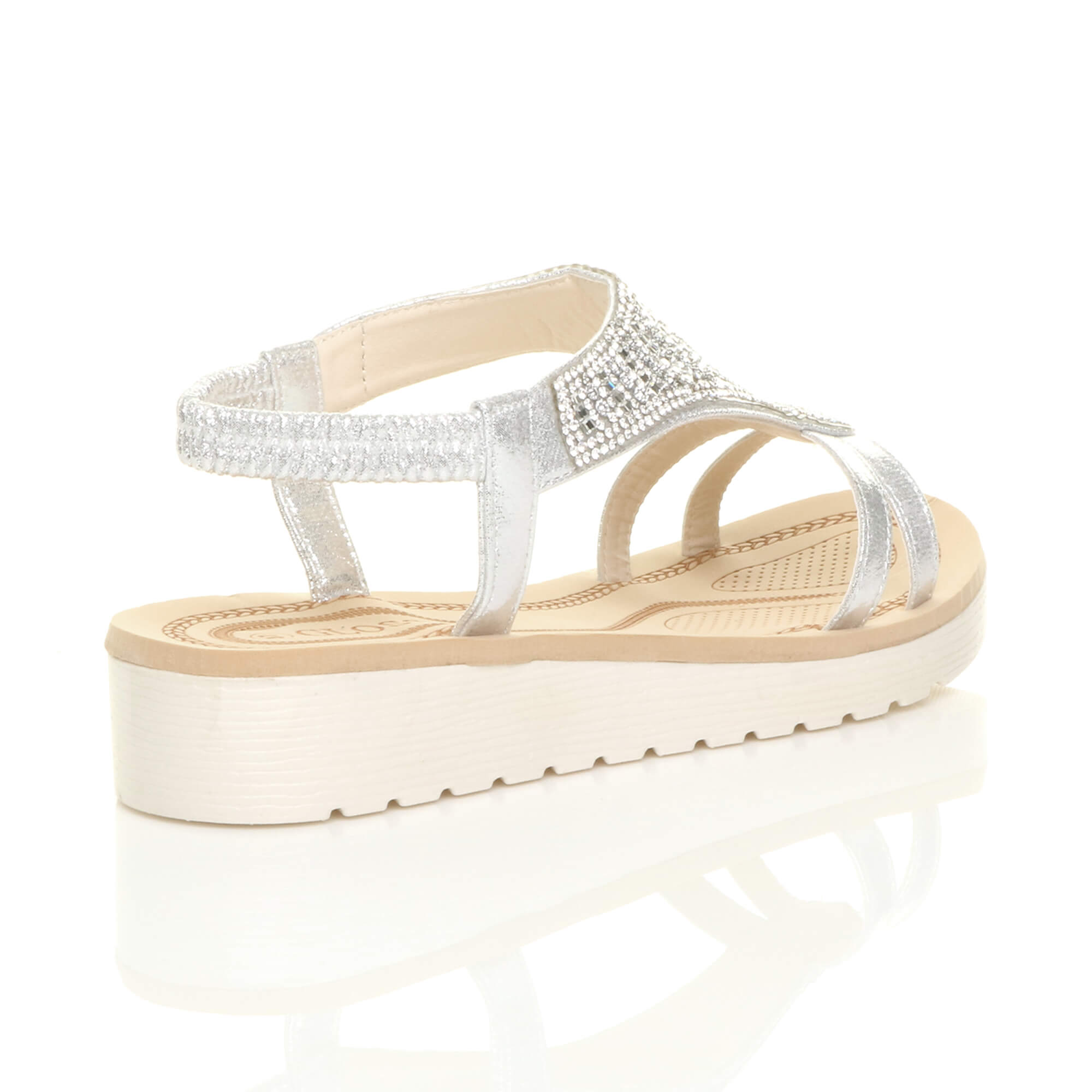 Silver AJVANI Silver Flatform Diamante T-Bar Slingback Sandals, Image 4 of 6