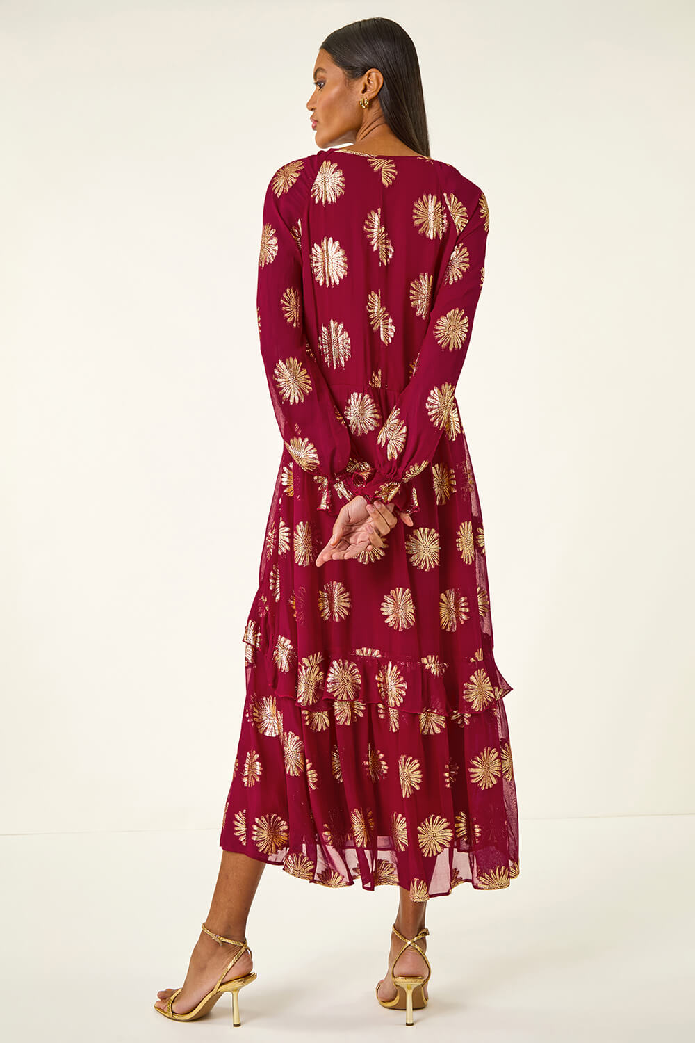 Red Frill Brocade Midi Dress, Image 3 of 4