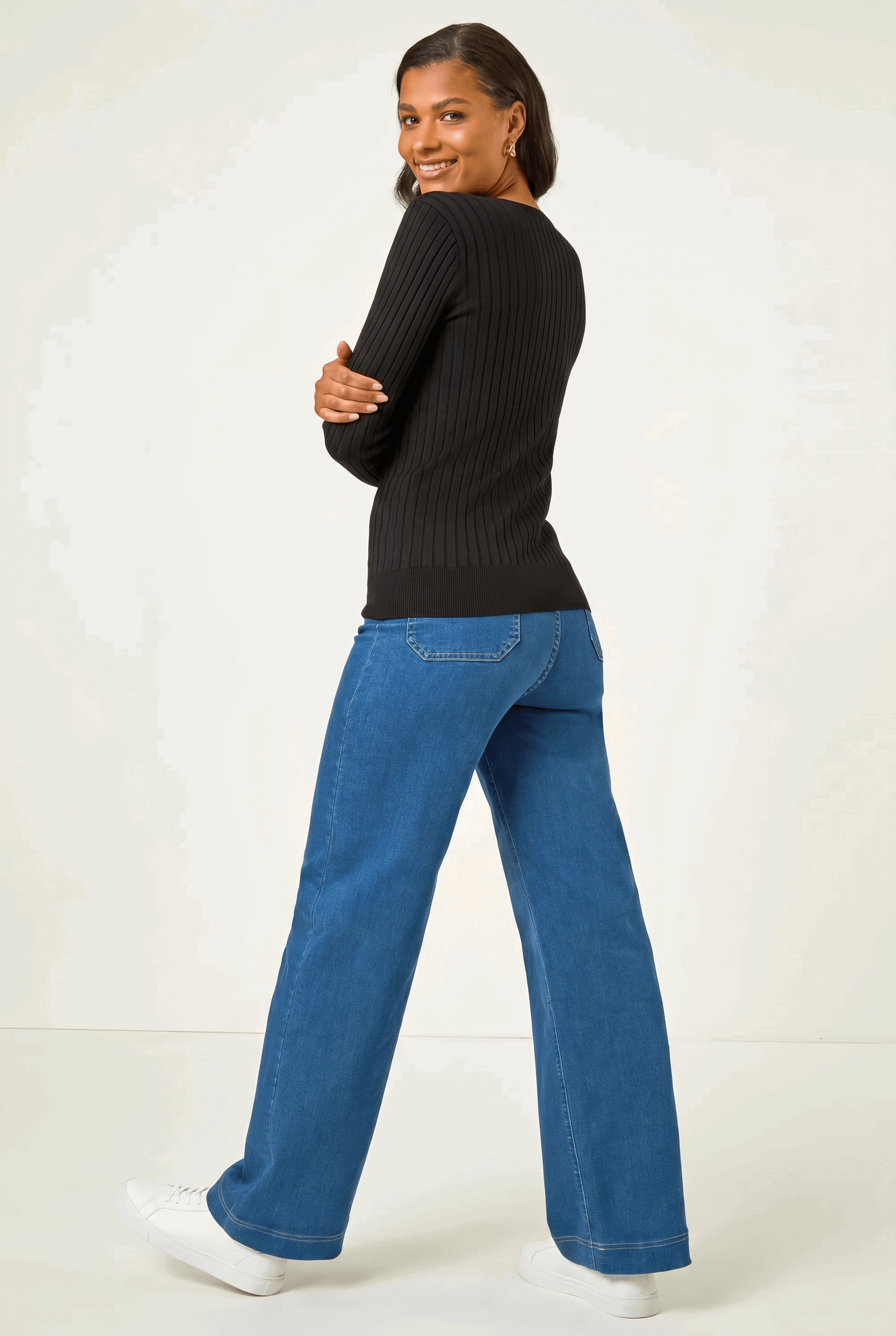 Black V-Neck Ribbed Knit Jumper, Image 4 of 5