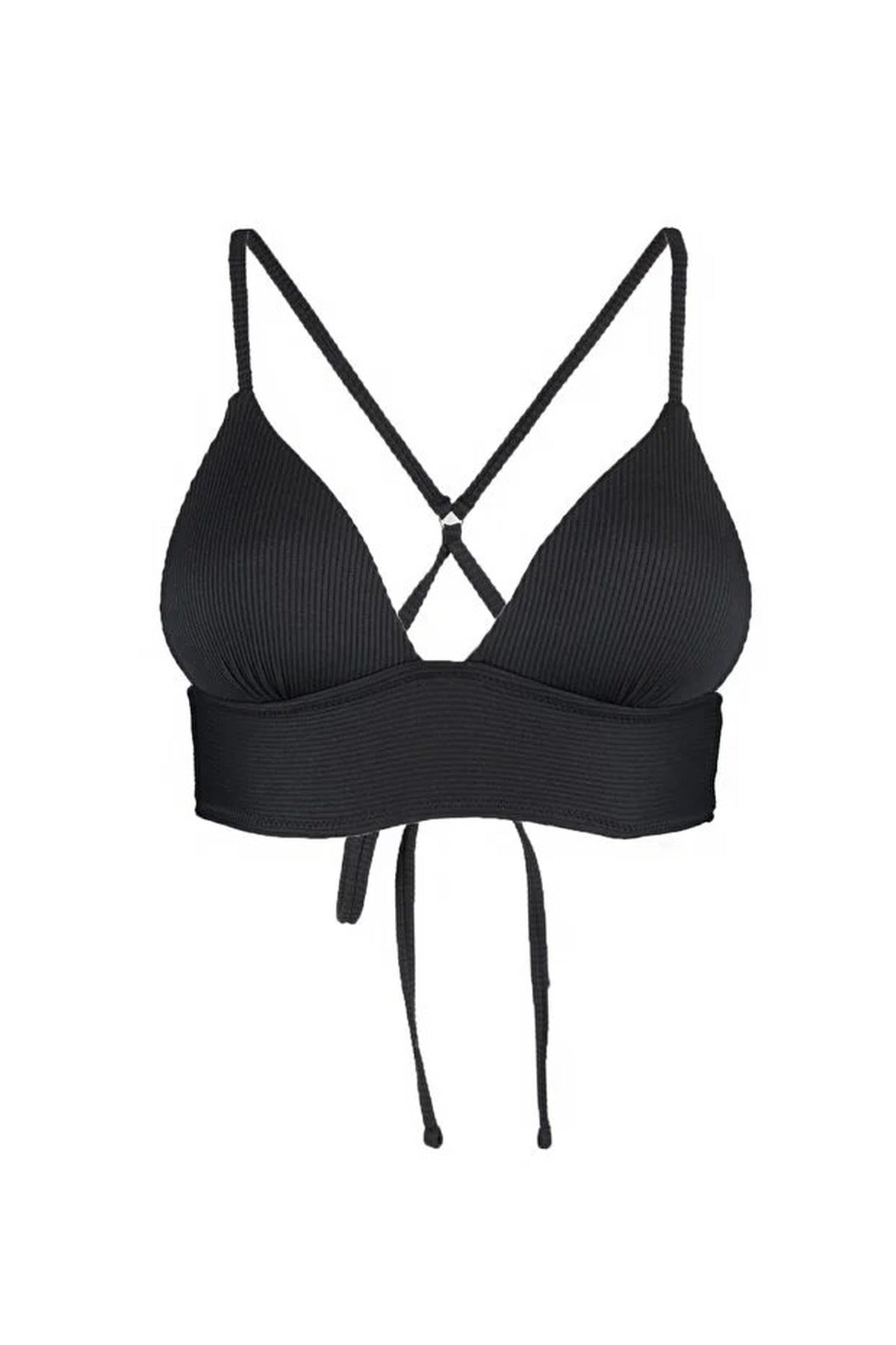 Black Textured Push Up Triangle Bikini Top with Supportive Underband, Image 2 of 5
