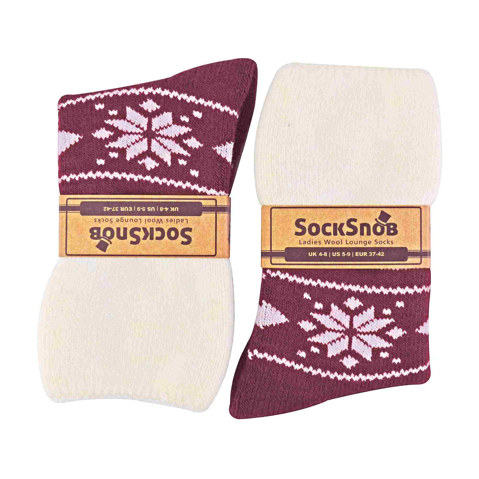 Red 1 Pack Ladies Soft Warm Wool Bed Socks with Fairisle Design, Image 5 of 5
