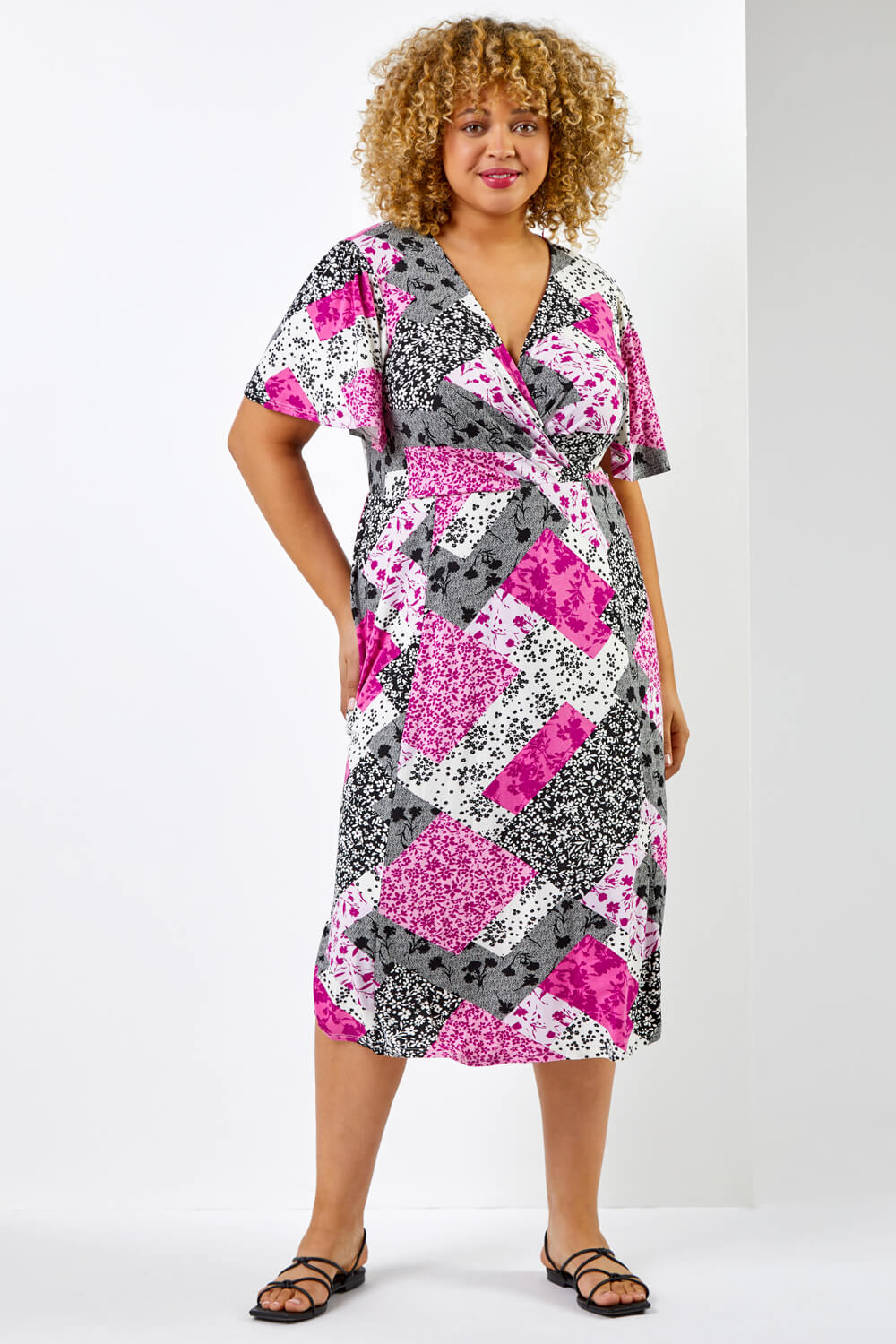 PINK Curve Patchwork Floral Midi Dress, Image 4 of 5