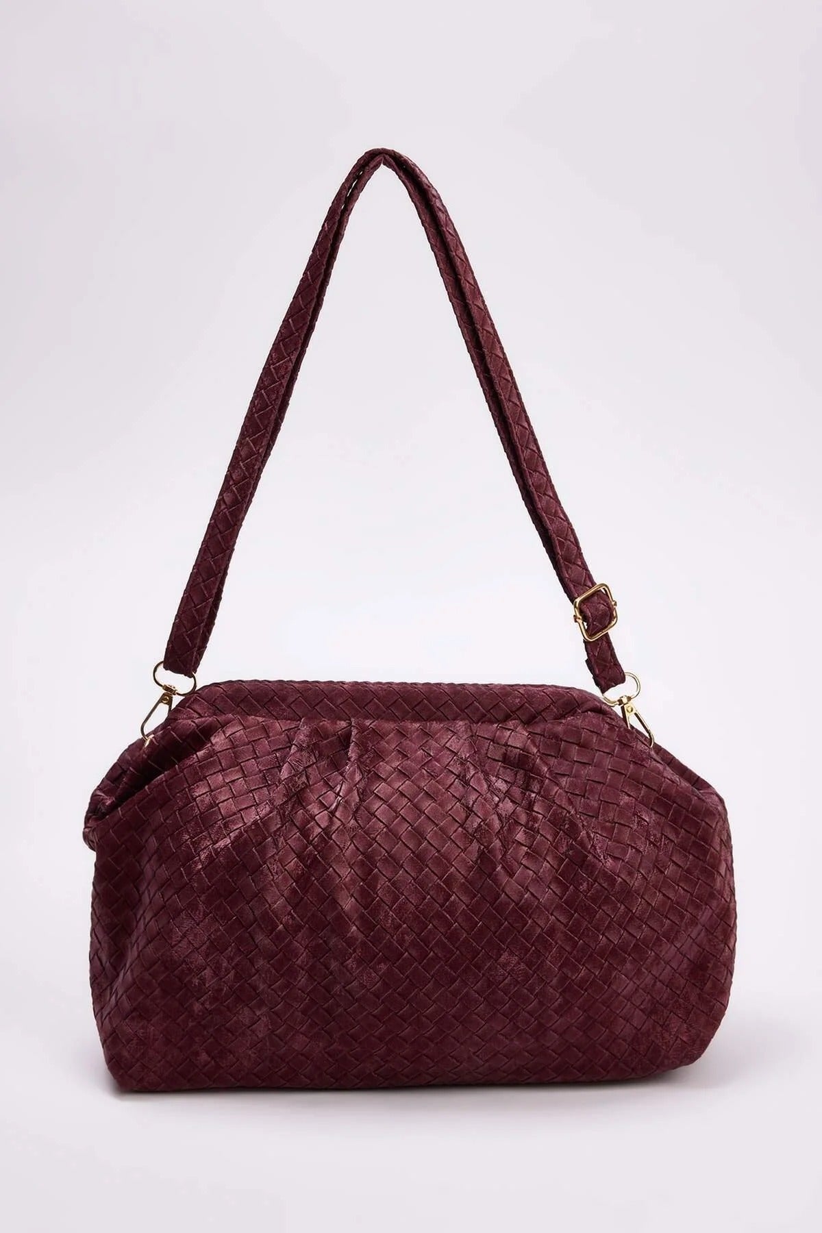Purple Women's Woven Gathered Clutch Shoulder Bag With Magnetic Closure
