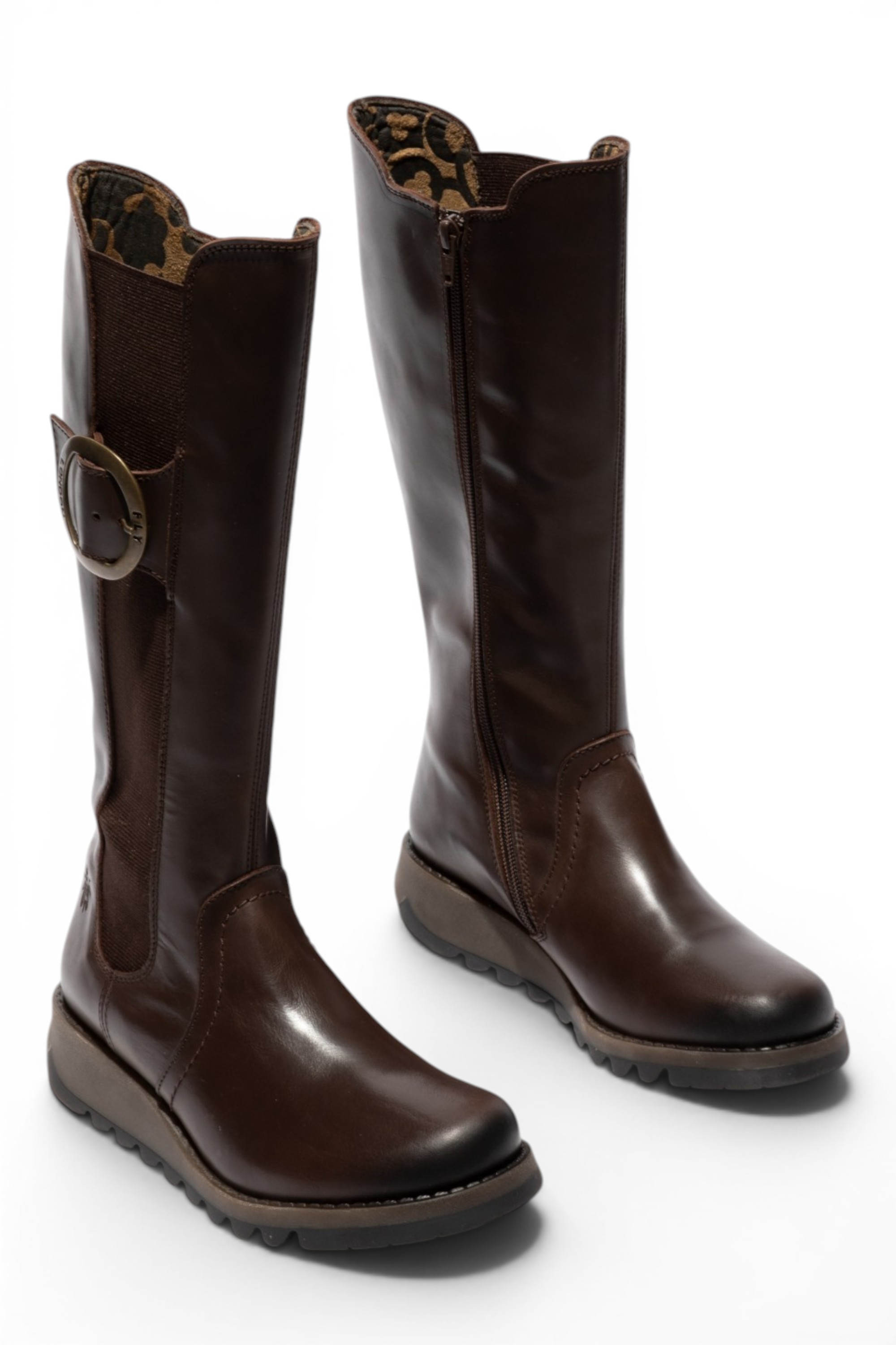 Brown Womens Leather Knee-High Boots-SOIF360, Image 2 of 5