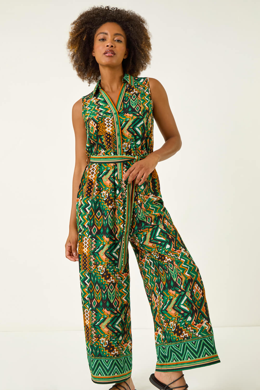 Green Zig Zag Print Full Length Jumpsuit, Image 5 of 5
