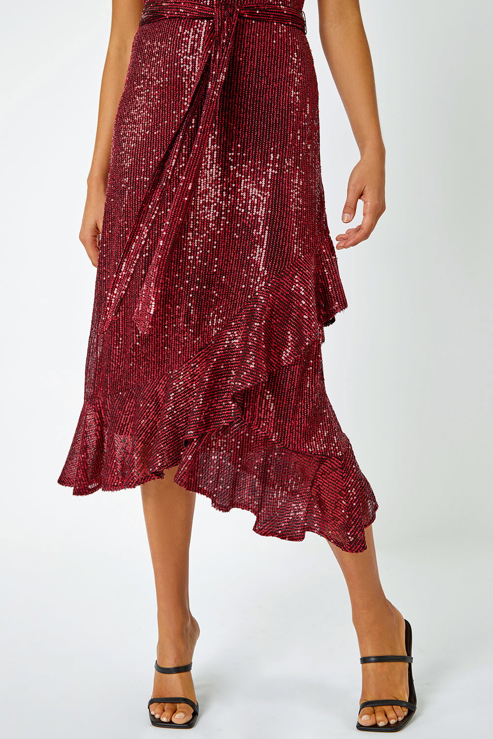 Red Halter Neck Sequin Midi Stretch Dress, Image 6 of 5