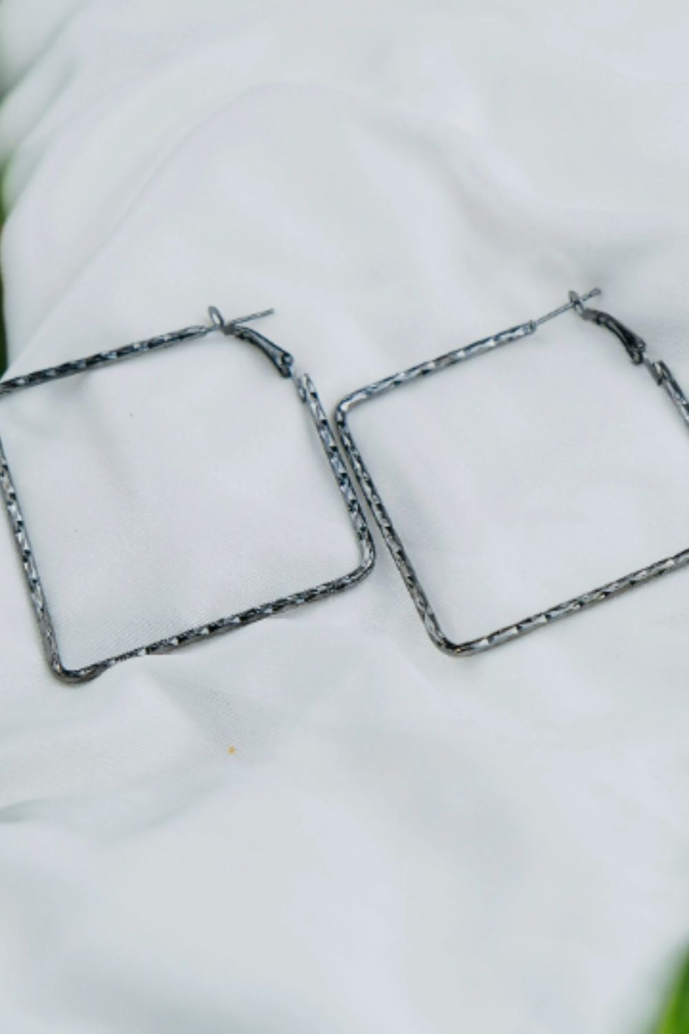 Black Hammered Square Threader Hoop Earrings, Image 2 of 2