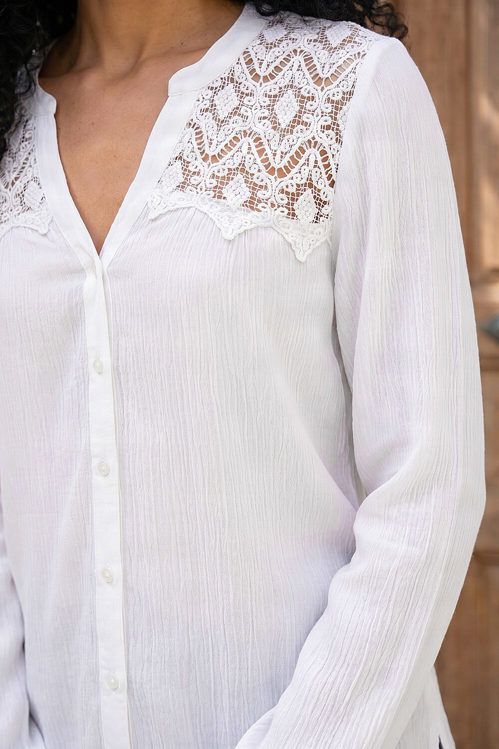 Ivory Lace Shoulder V-Neck Blouse, Image 5 of 4