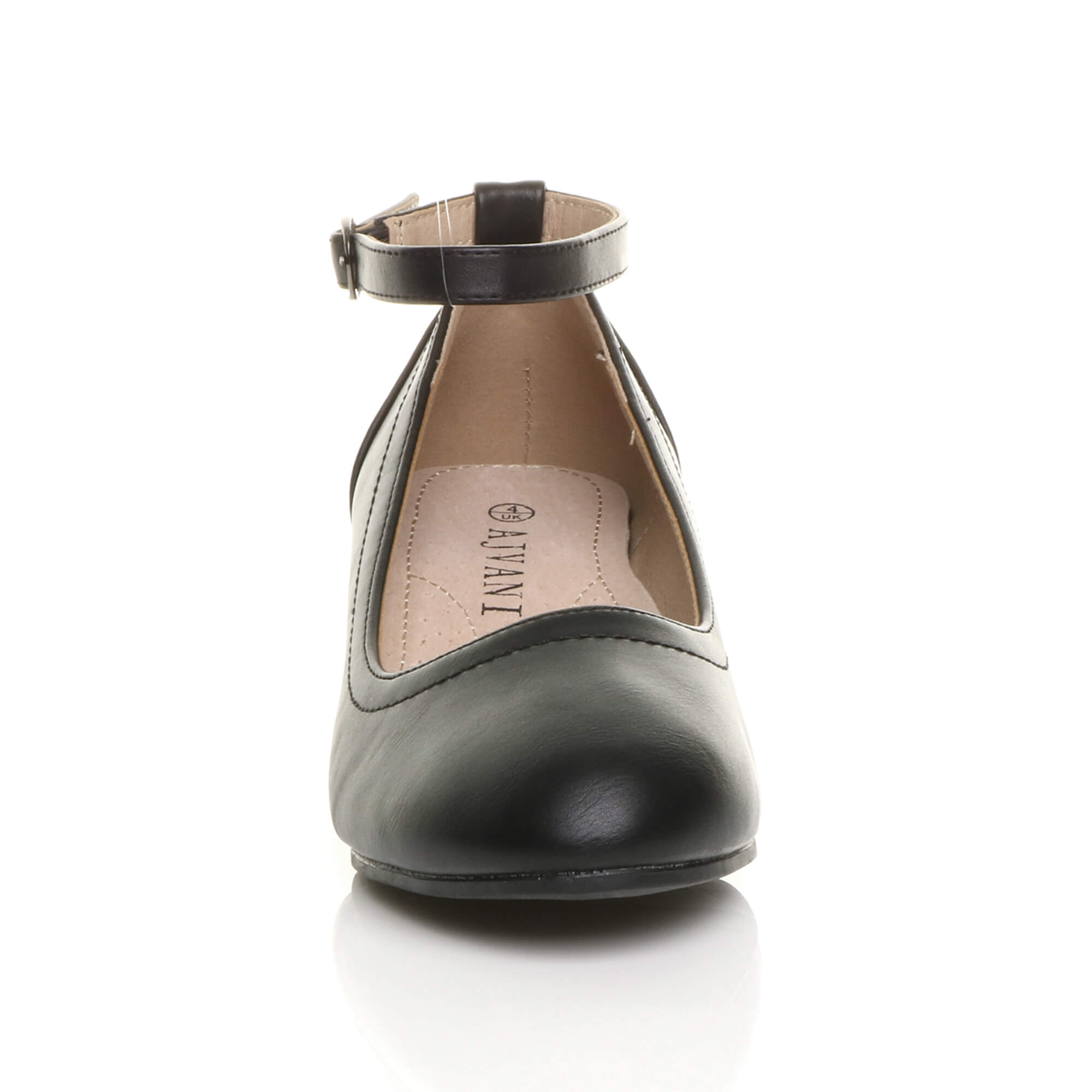 Black Low Block Heel Ankle Strap Court Shoes, Image 6 of 6