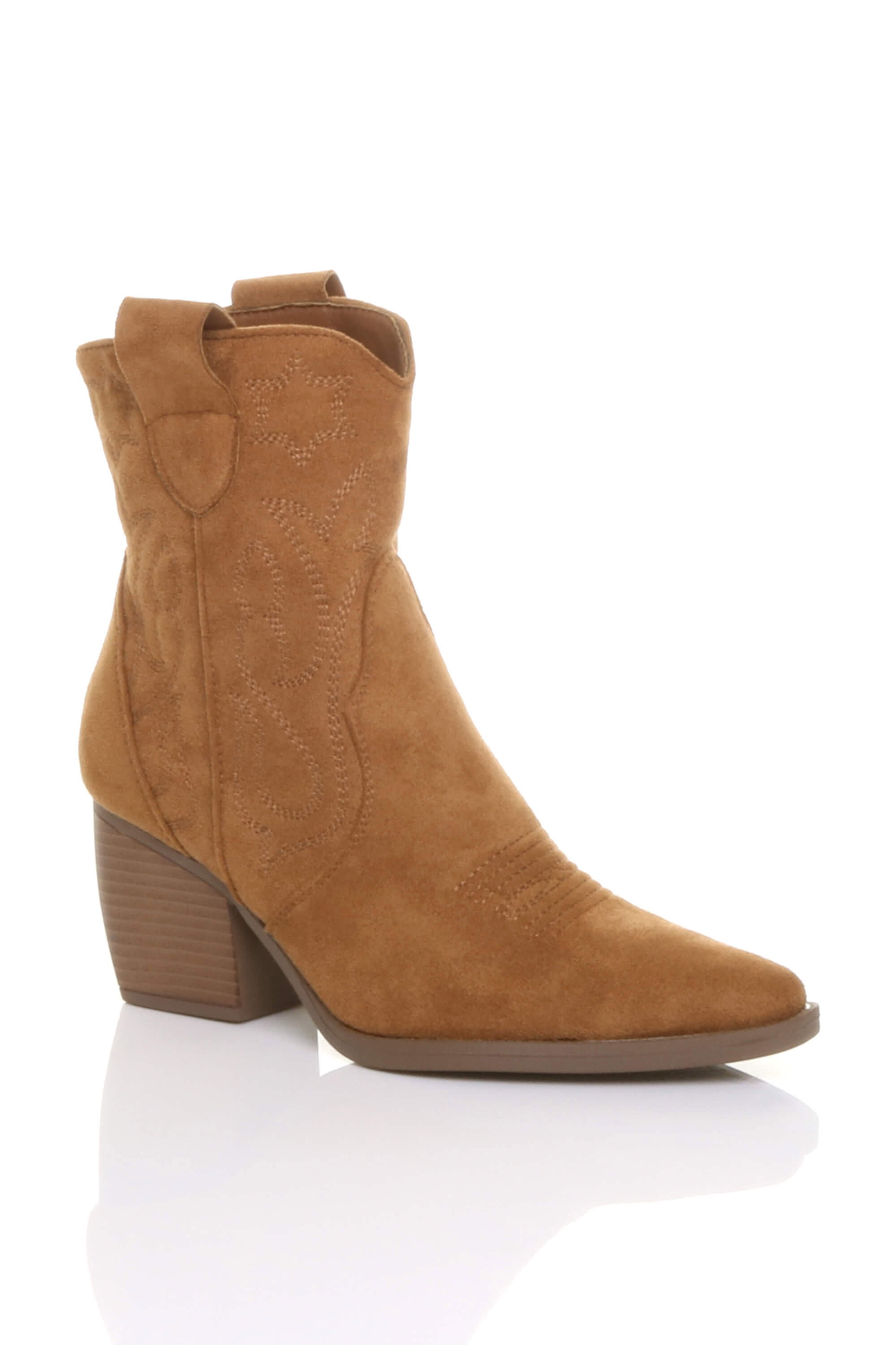 Black Mid Cuban Heel Pointed Toe Western Cowboy Ankle Boots