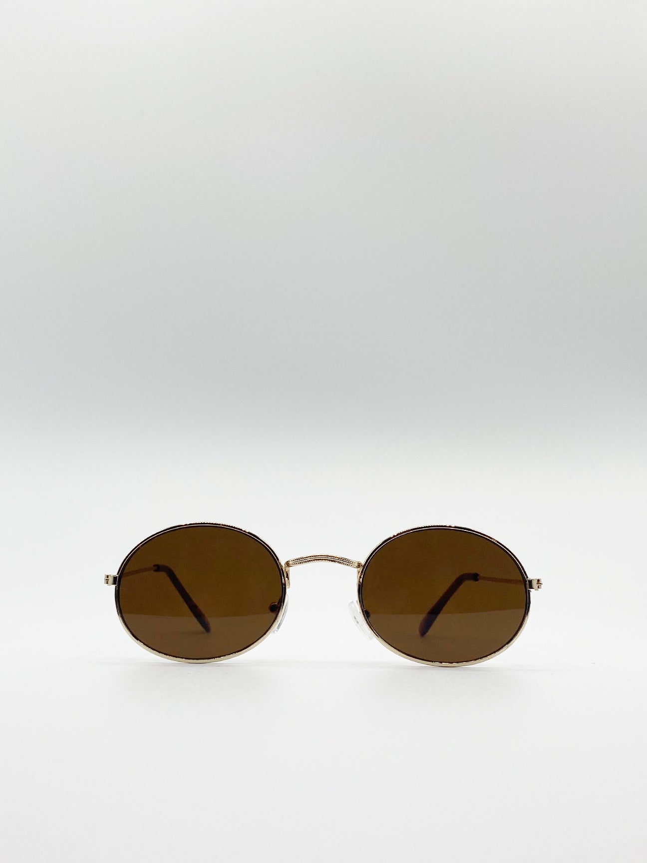 Brown SVNX Brown Round Metal Frame Sunglasses, Image 1 of 4