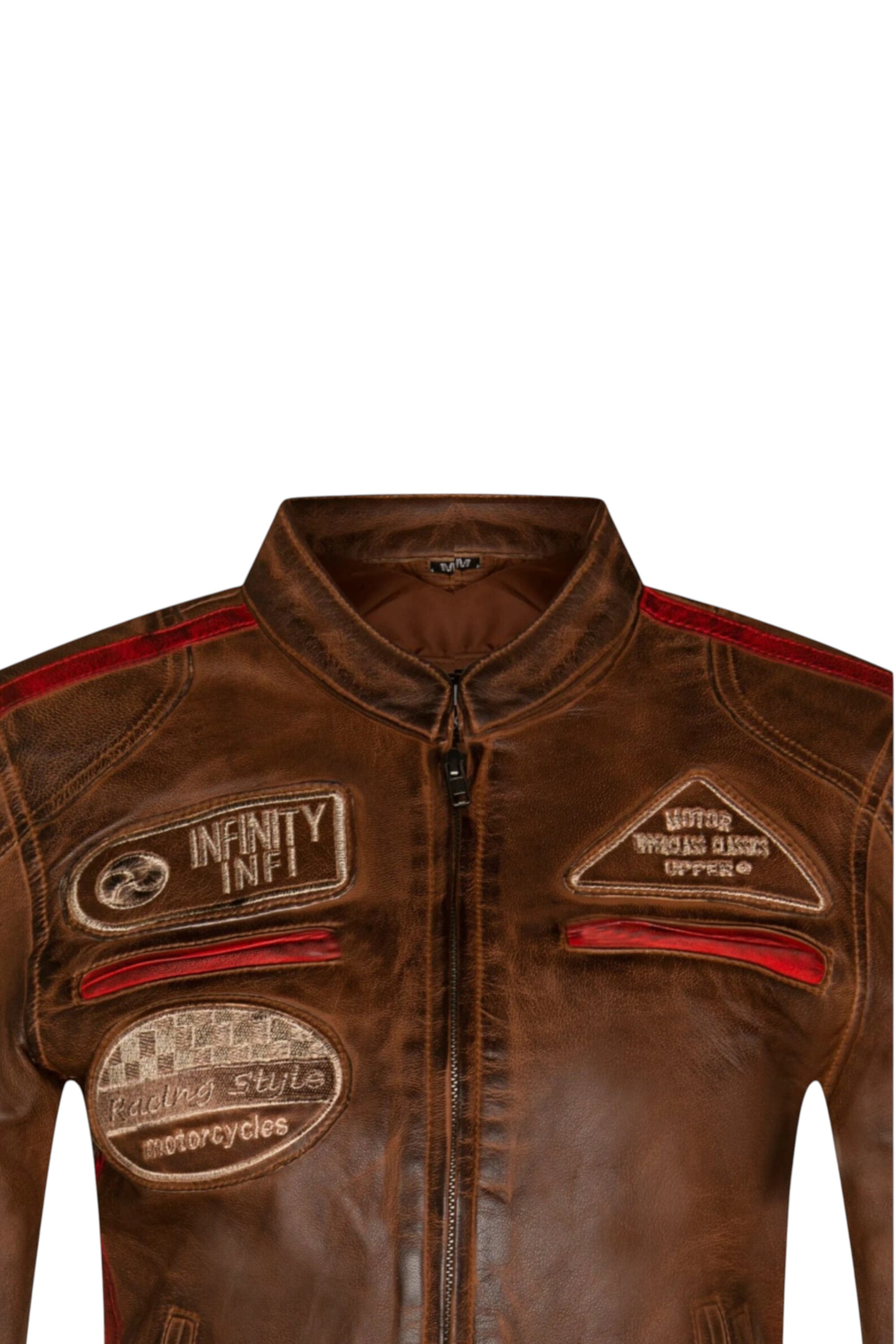 Tan Biker Racing Badges Leather Jacket, Image 4 of 5
