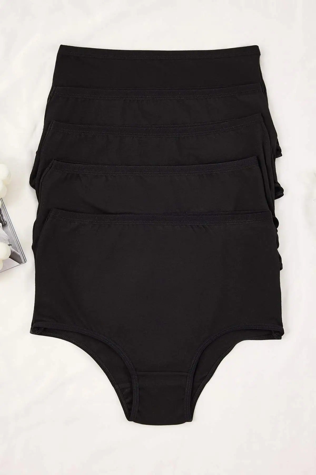 Black 5 Pack Plain High Waist Cotton Rich Black Briefs, Image 1 of 2